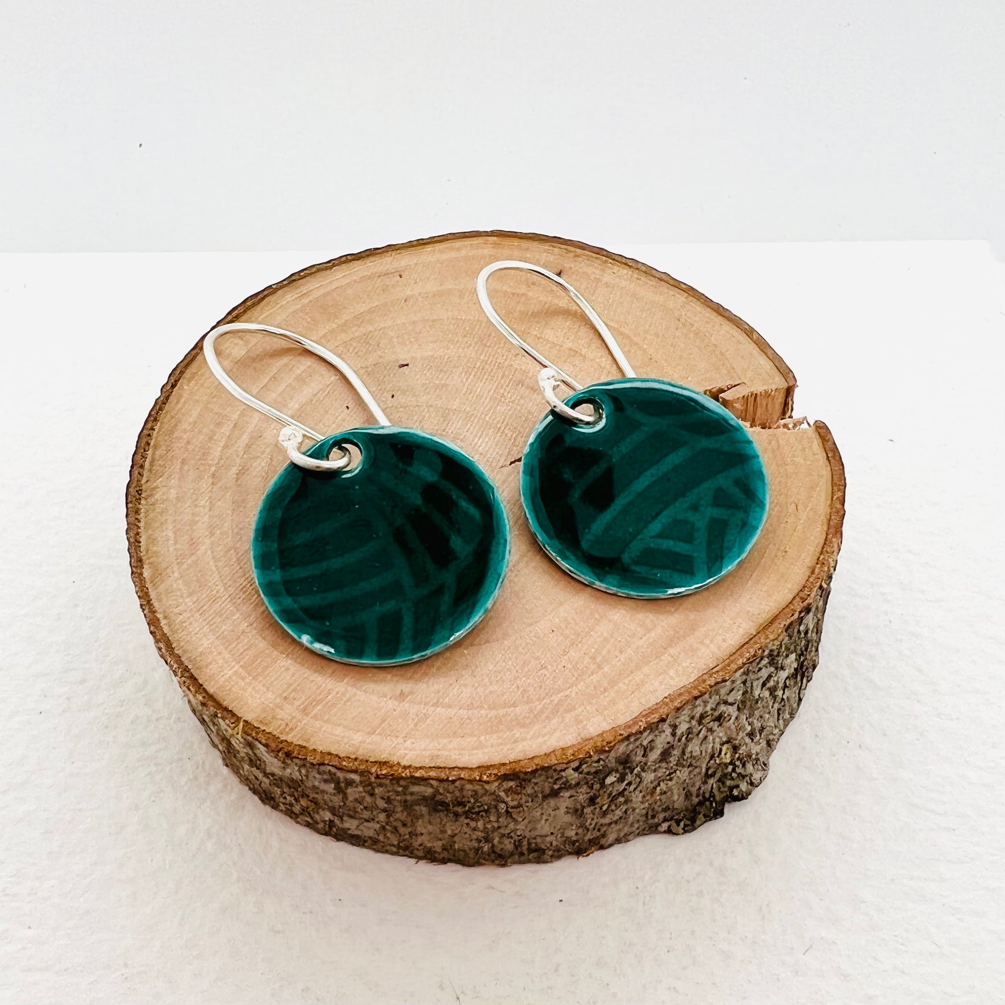 Enamelled Silver Texture Round Earrings