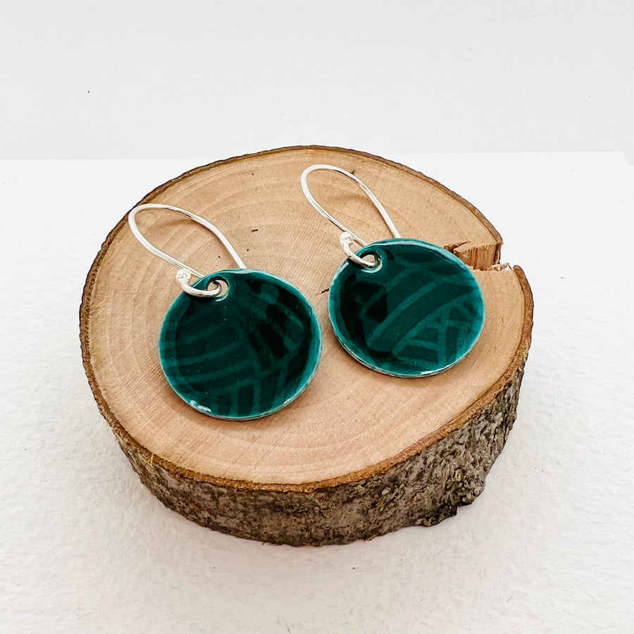 Enamelled Silver Texture Round Earrings