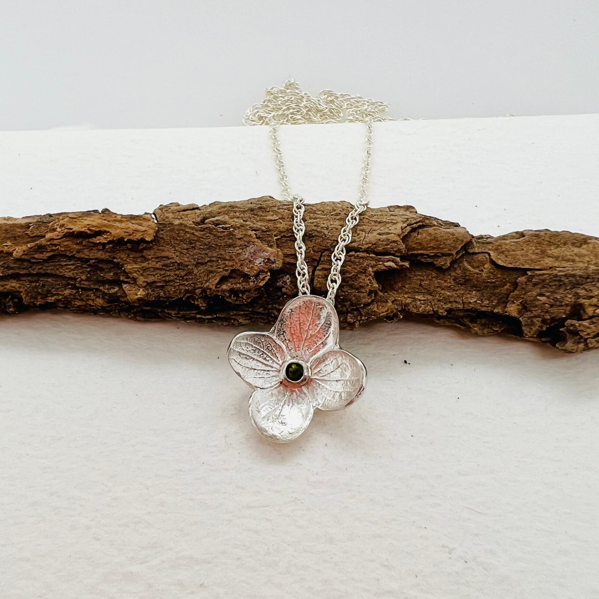 Hydrangea Small Pendant with Green Tourmaline