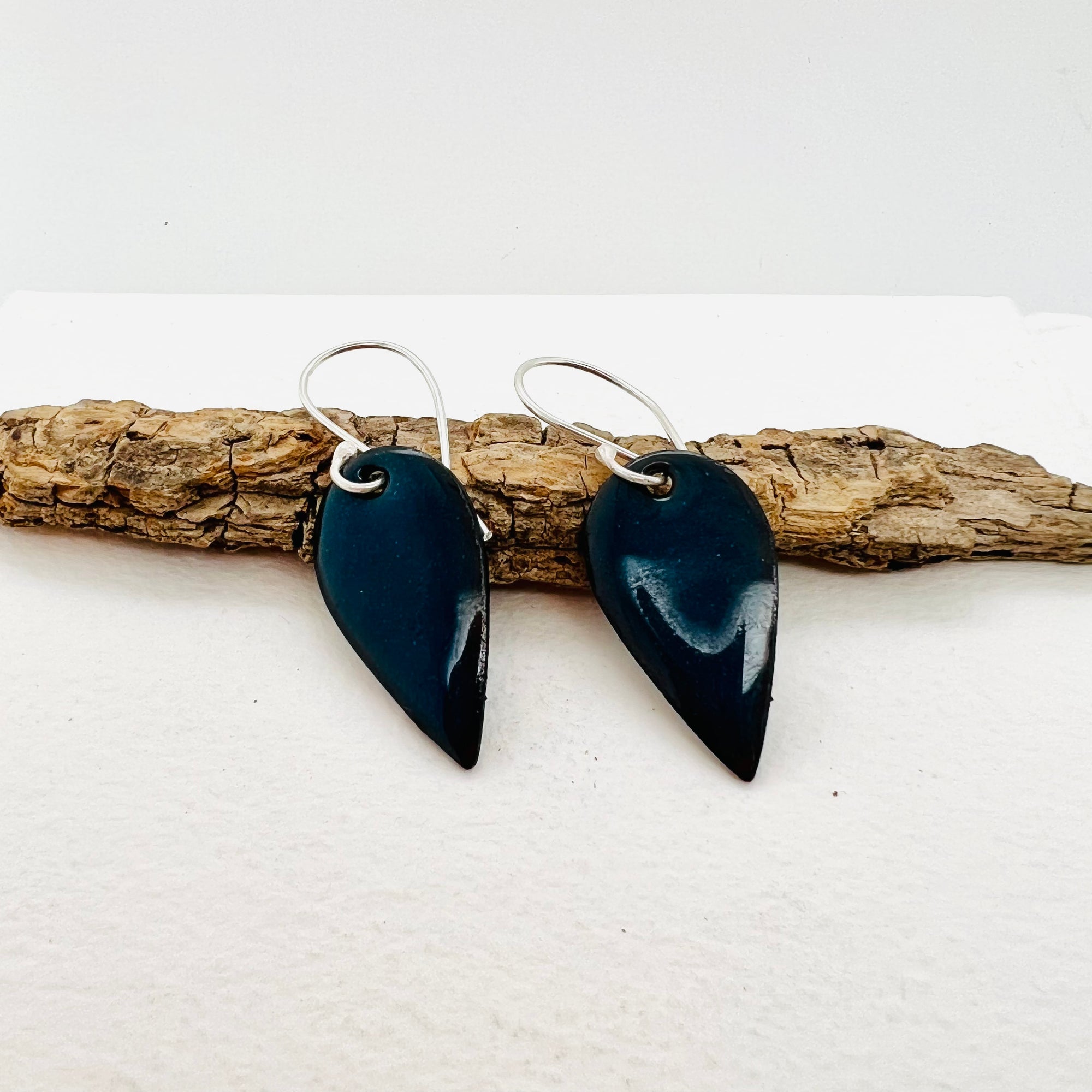 Enamelled Blue Transparent Tear Drop Earrings