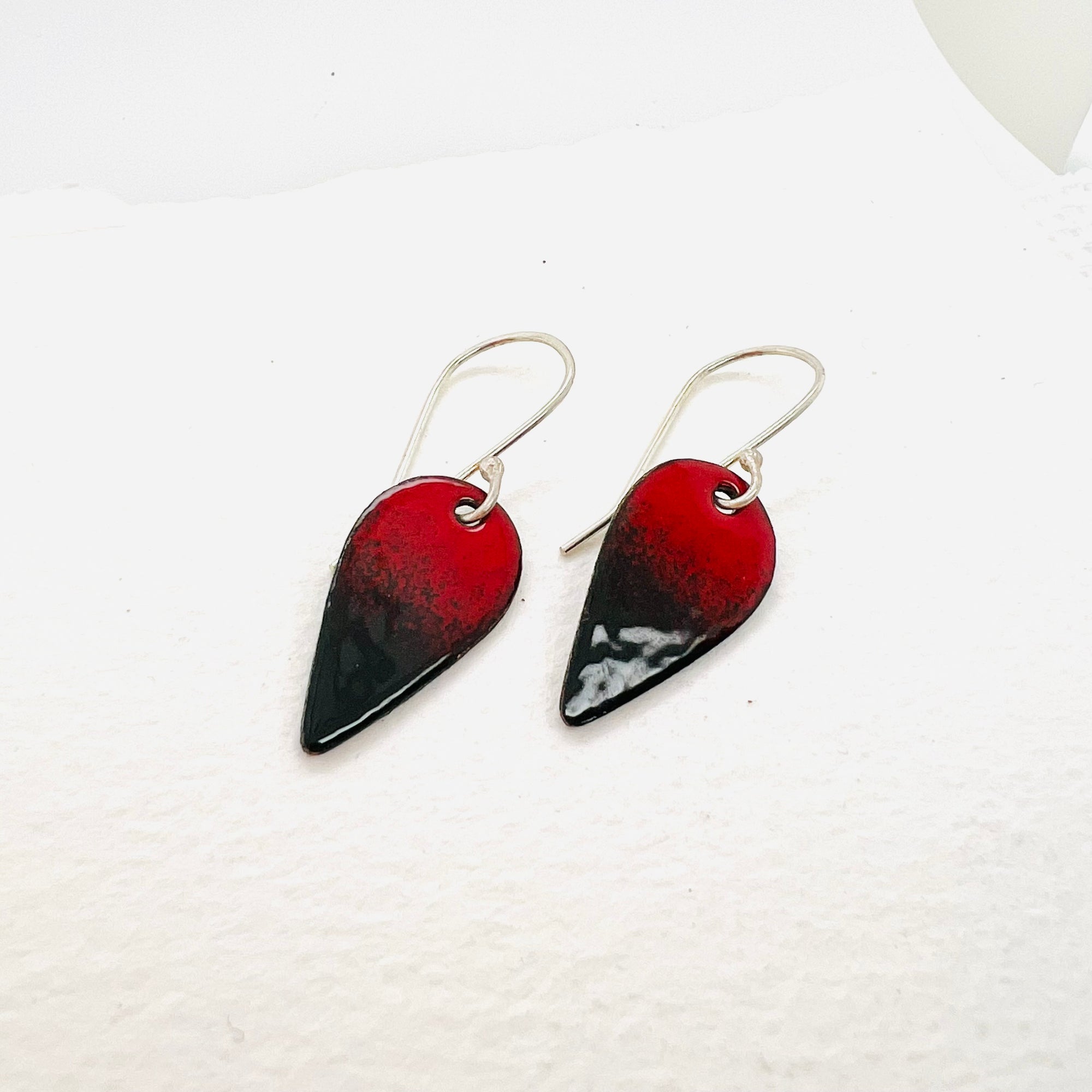 Teardrop Black and Red Enamel Earrings