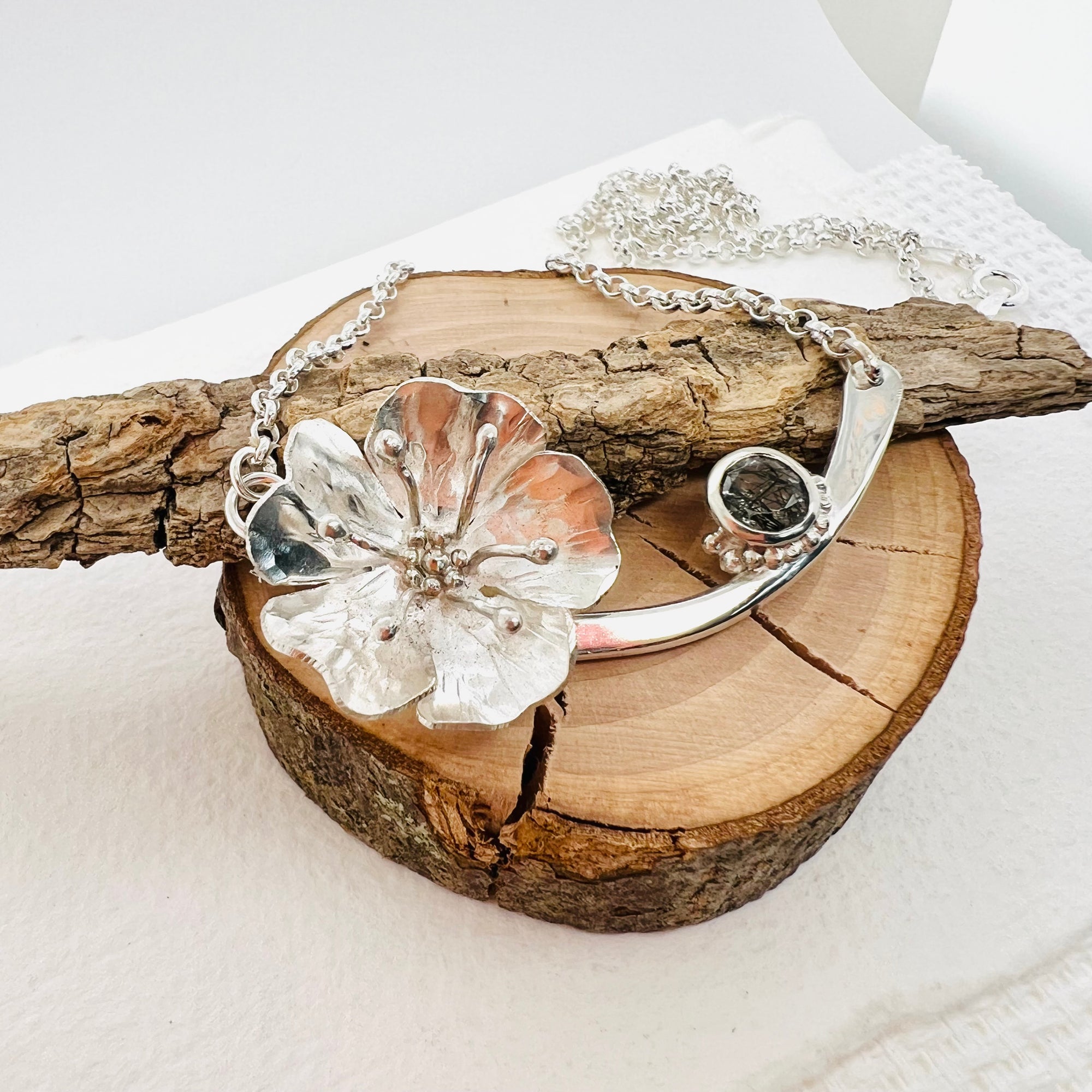 Rutilated Quartz Flower Pendant