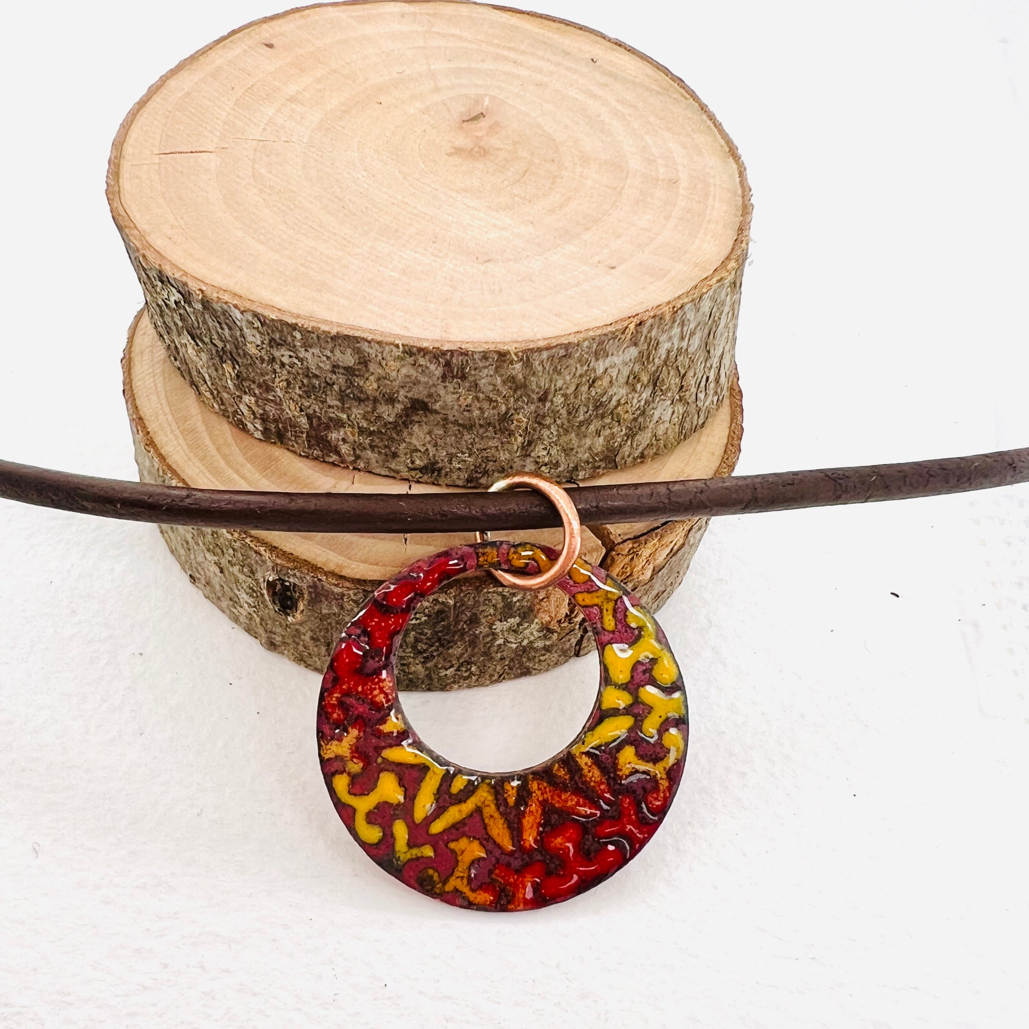 Patterned Enamel Disc Pendant