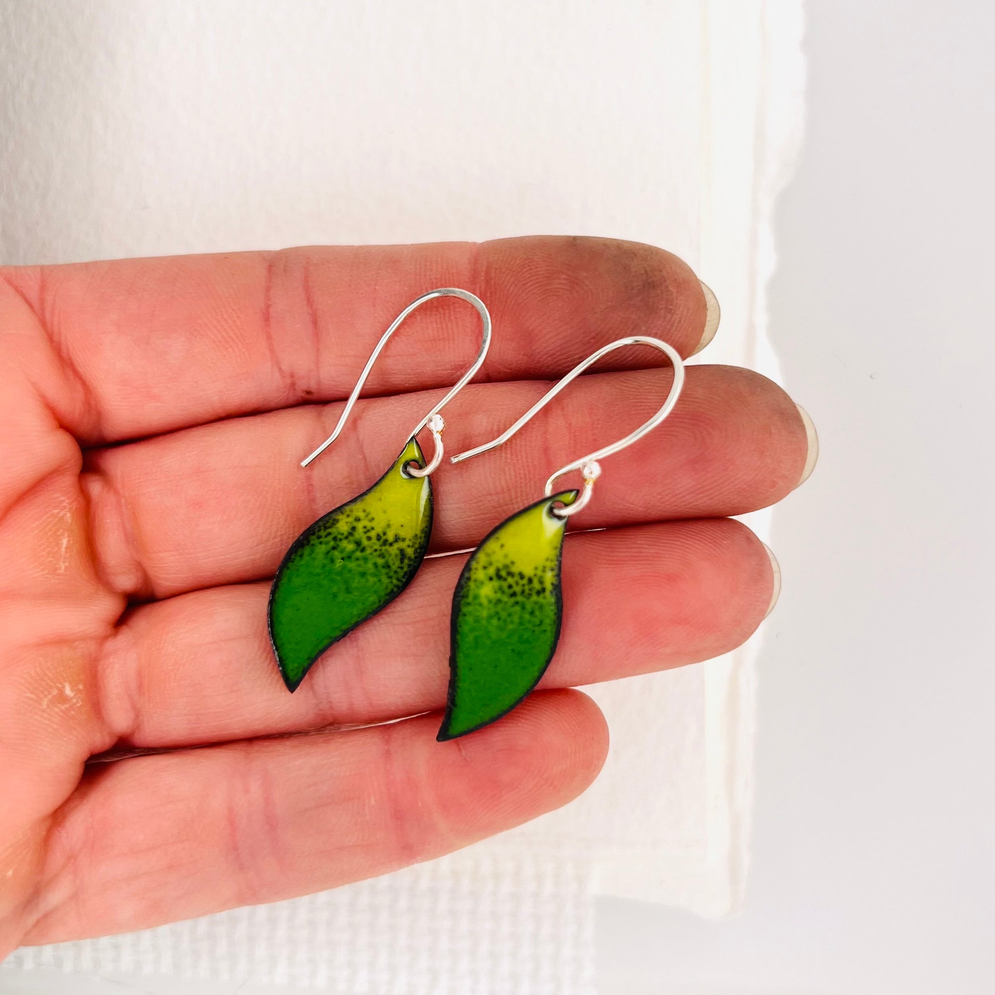 Green Enamel Drop Earrings