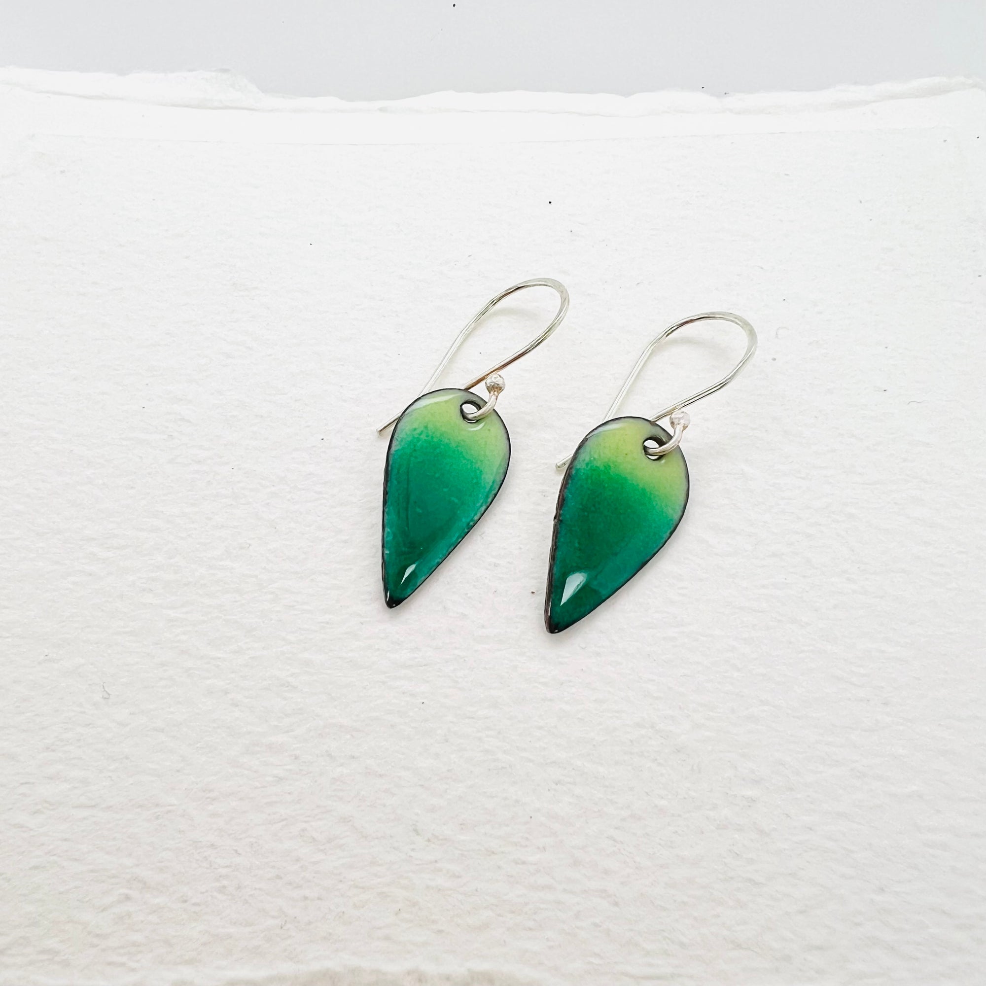 Teardrop Green Enamel Earrings