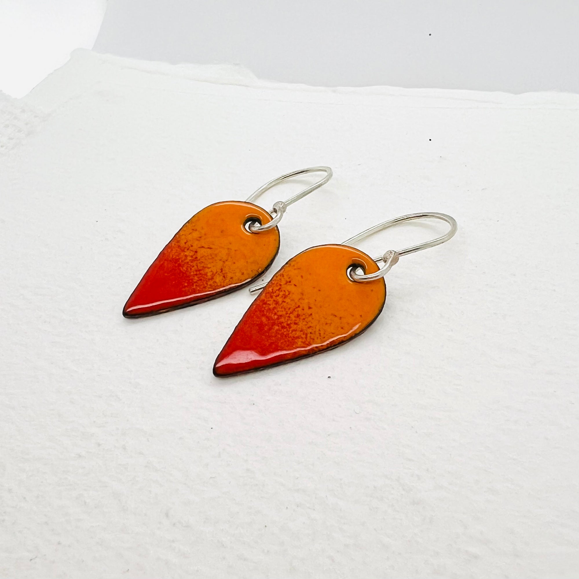 Teardrop Red and Orange Enamel Earrings