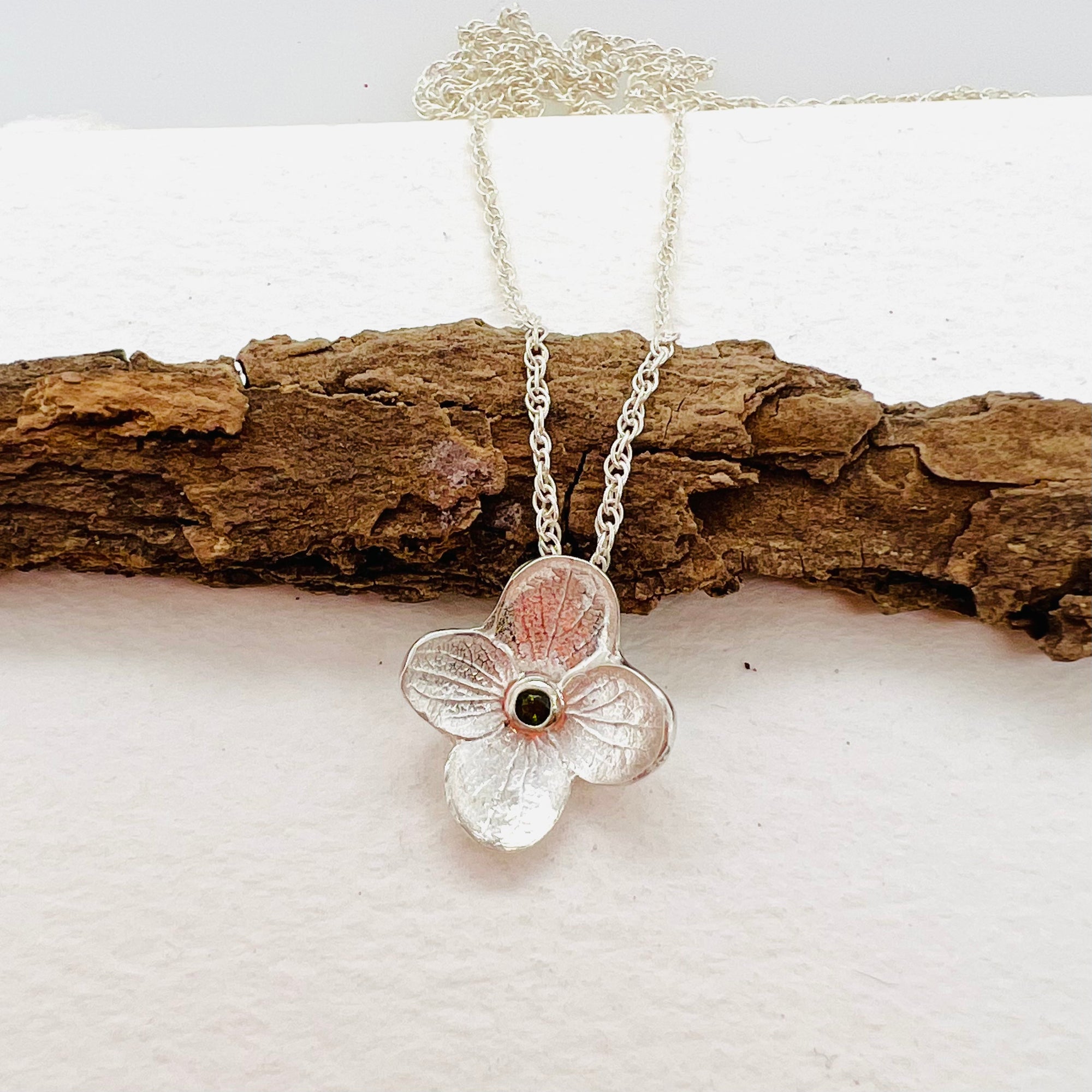 Hydrangea Small Pendant with Green Tourmaline