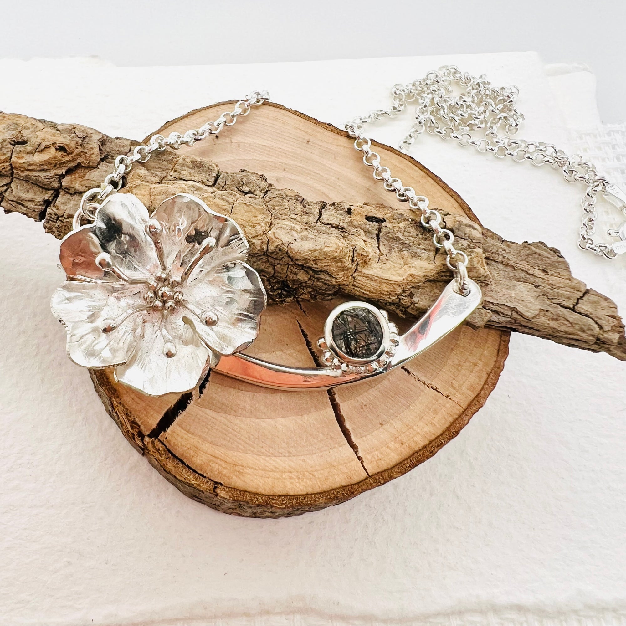 Rutilated Quartz Flower Pendant
