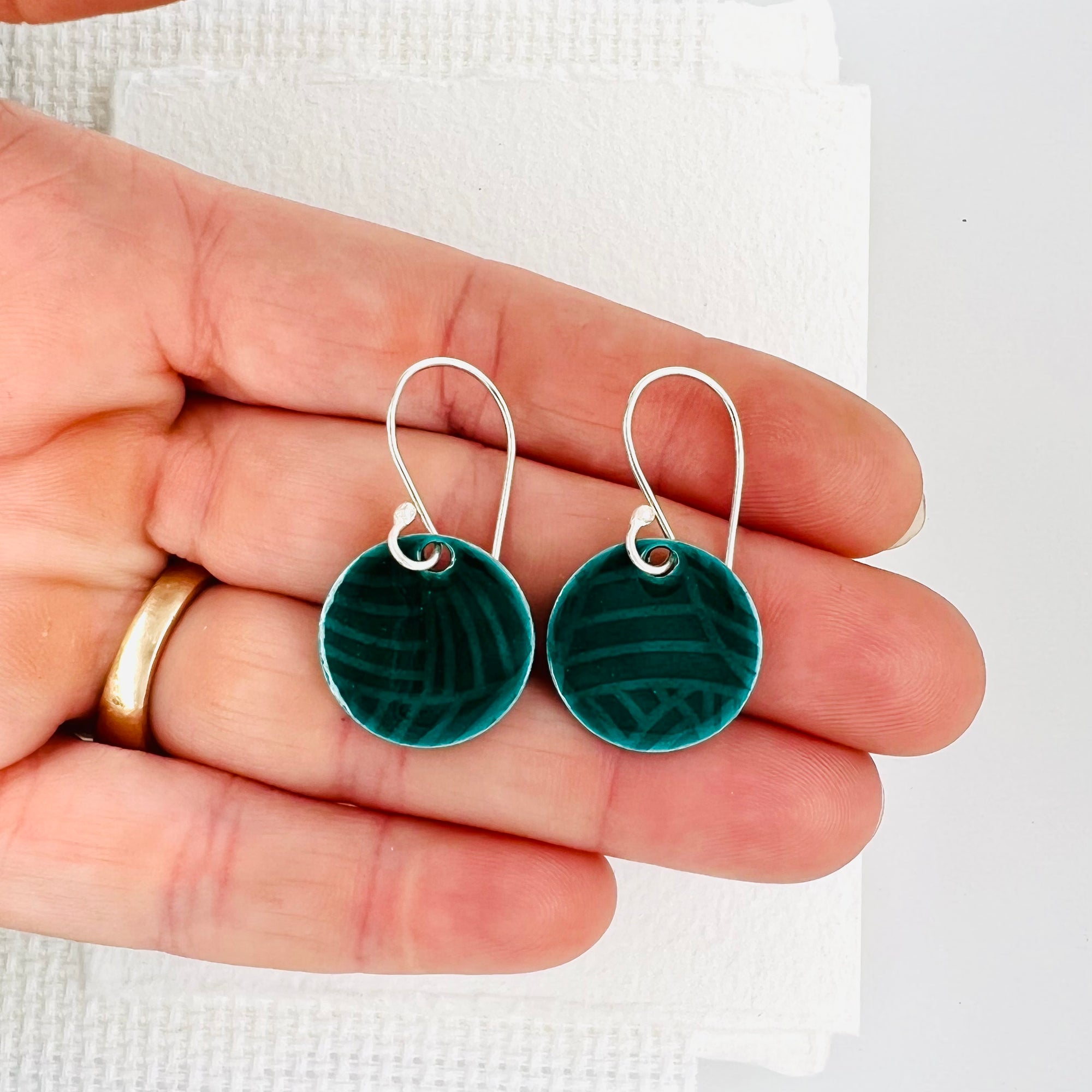 Enamelled Silver Texture Round Earrings