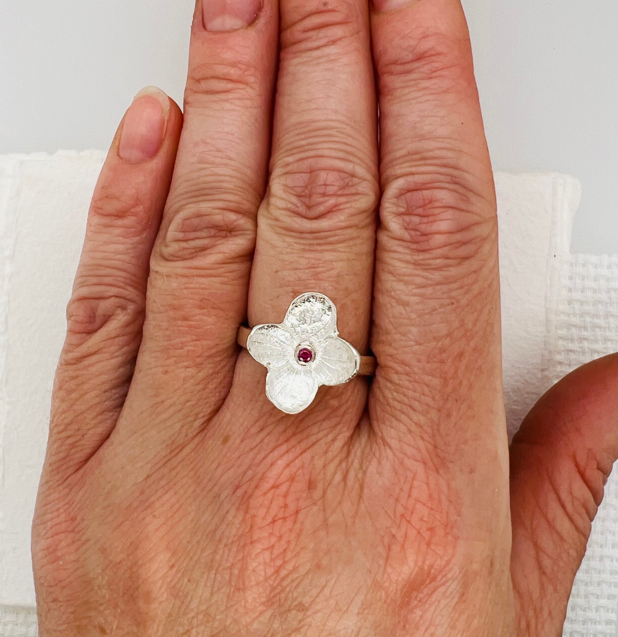 Small Hydrangea Ring with Pink Tourmaline