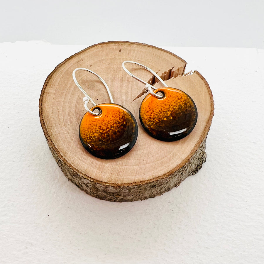 Brown and Orange Copper Enamelled Earrings