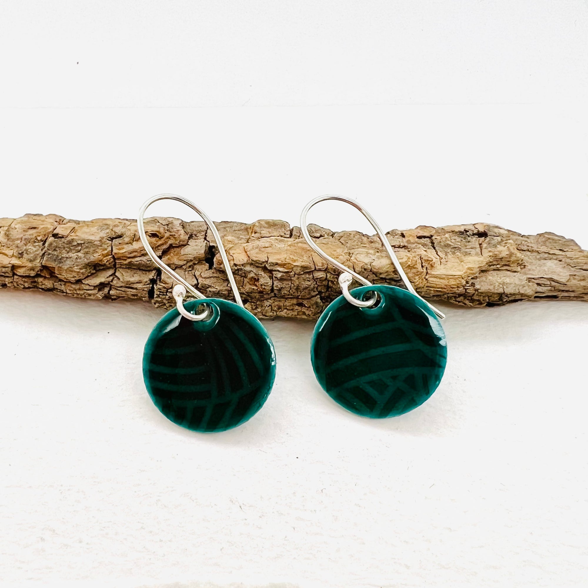 Enamelled Silver Texture Round Earrings