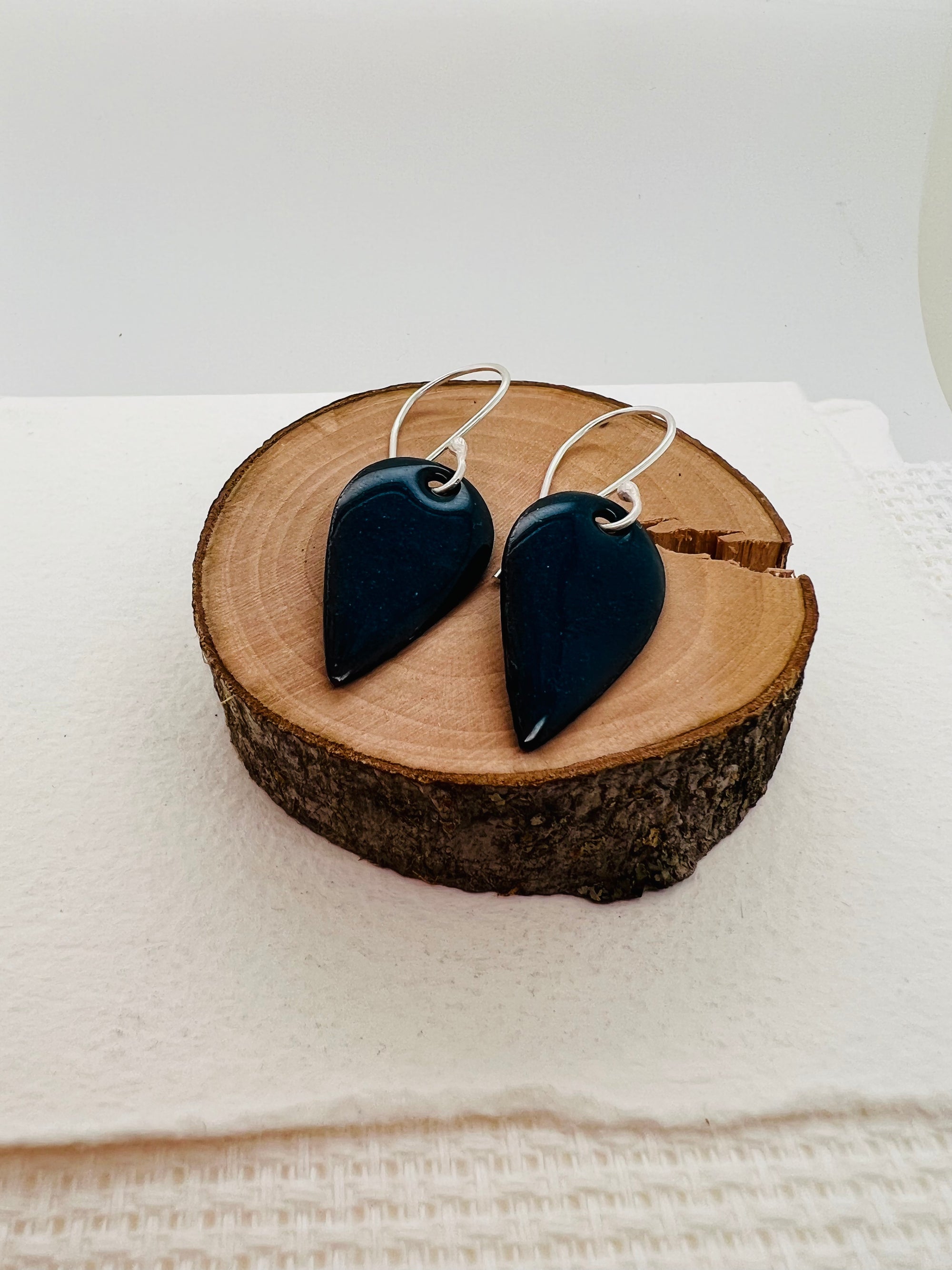 Enamelled Blue Transparent Tear Drop Earrings