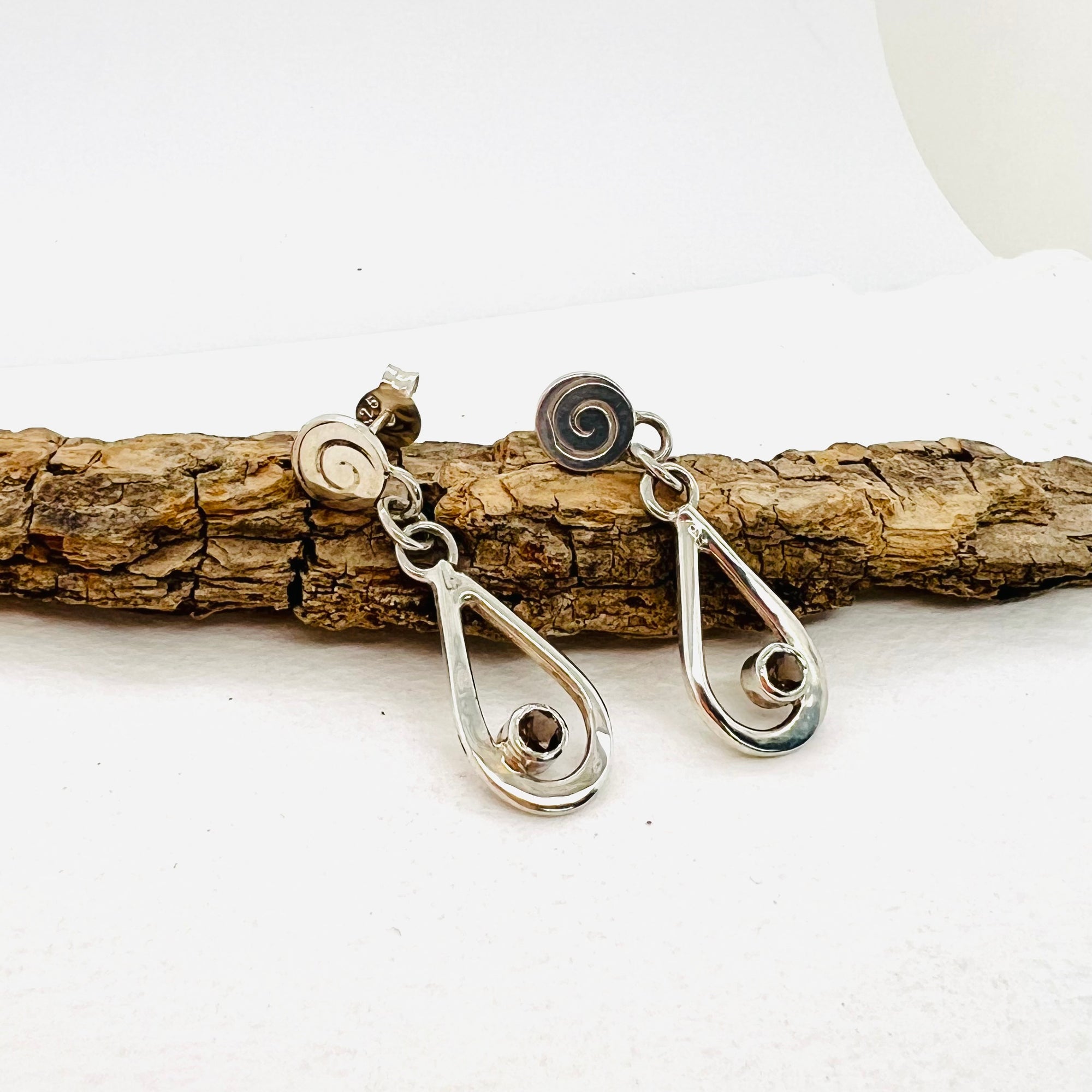 Forged Dangle Earrings with Smoky Quartz
