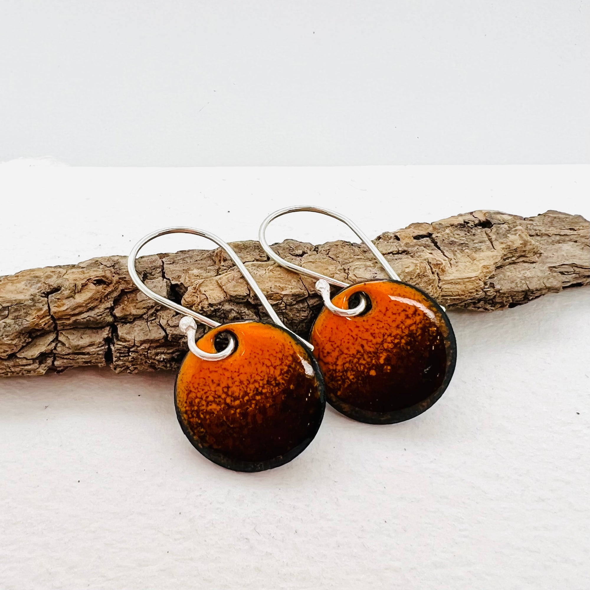 Brown and Orange Copper Enamelled Earrings