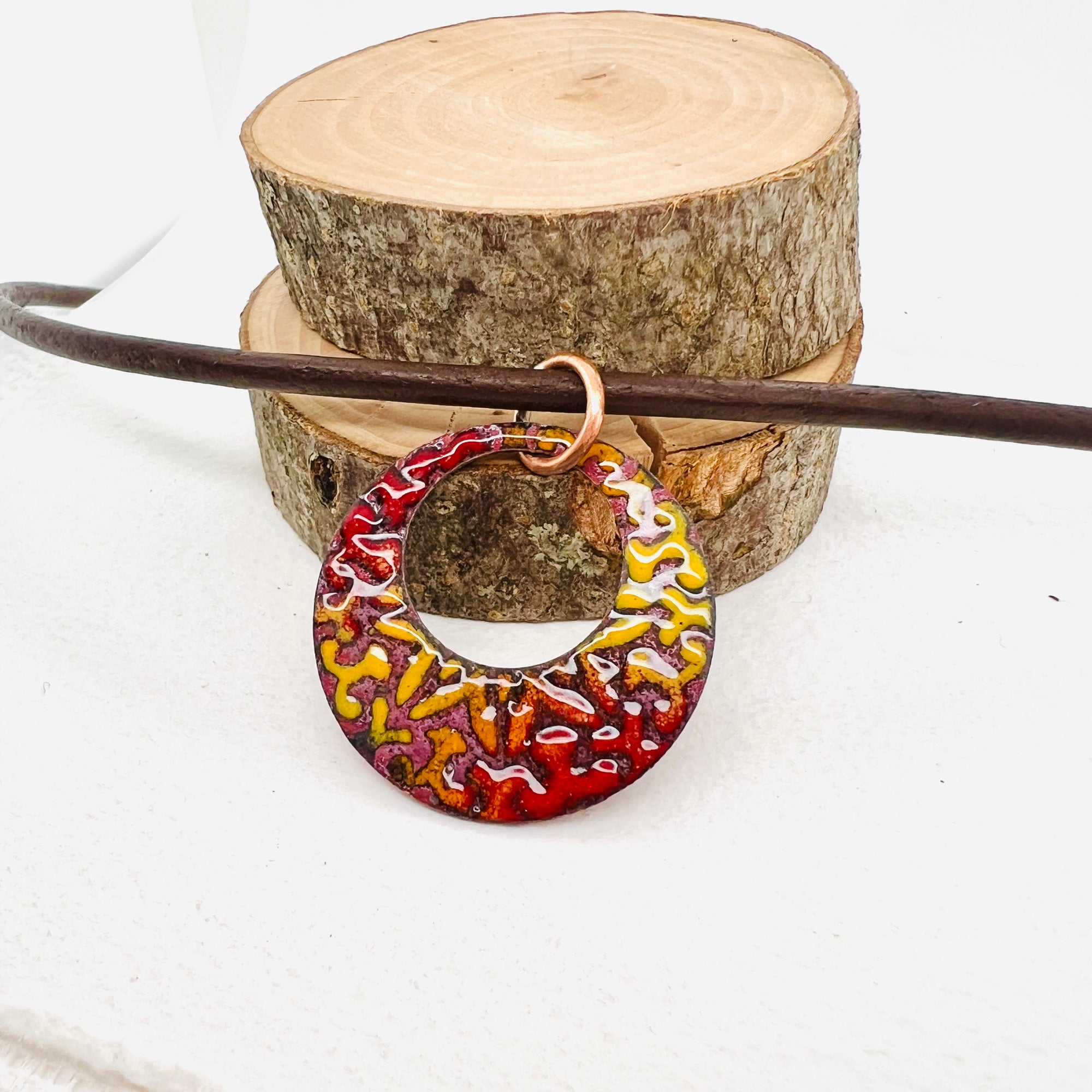 Patterned Enamel Disc Pendant