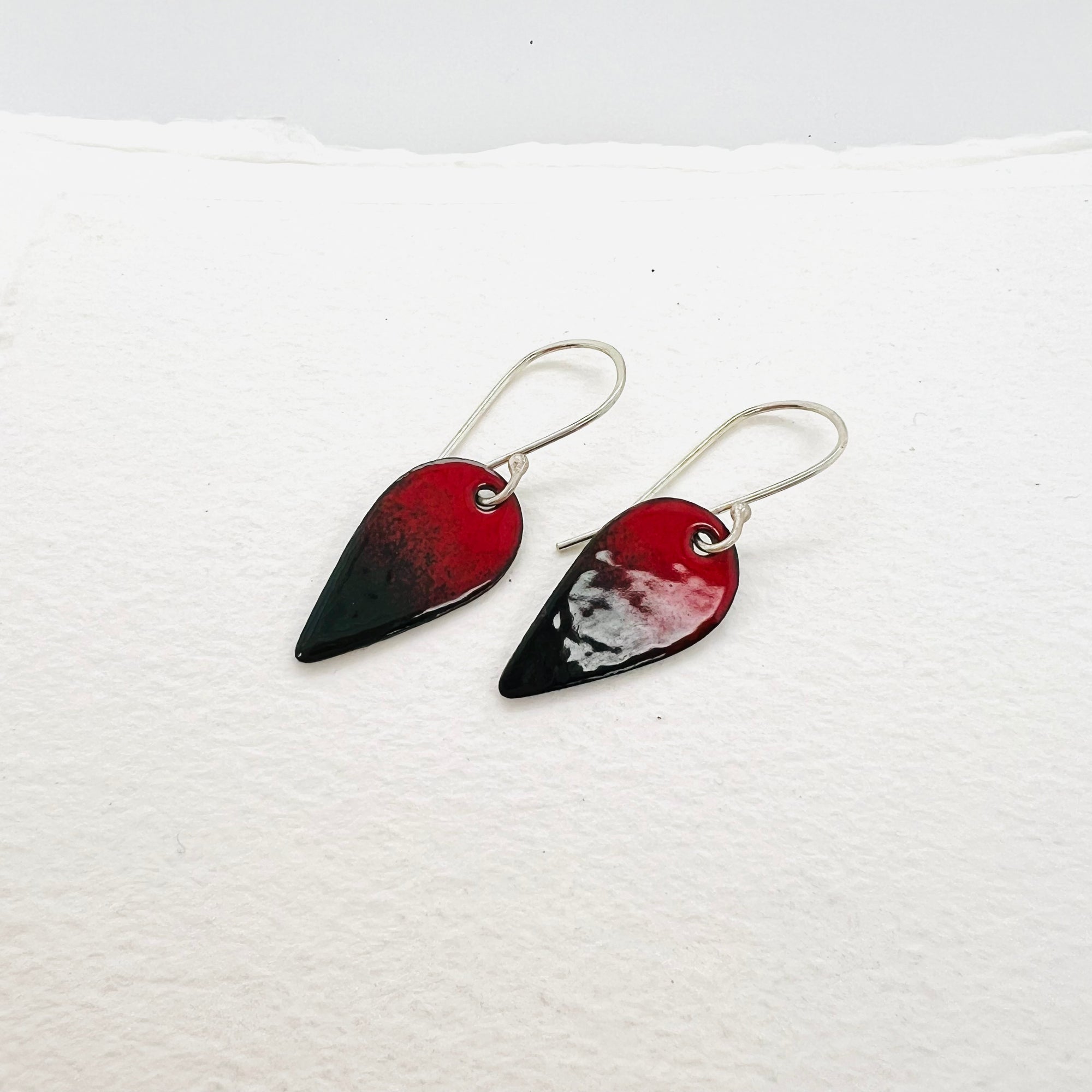 Teardrop Black and Red Enamel Earrings