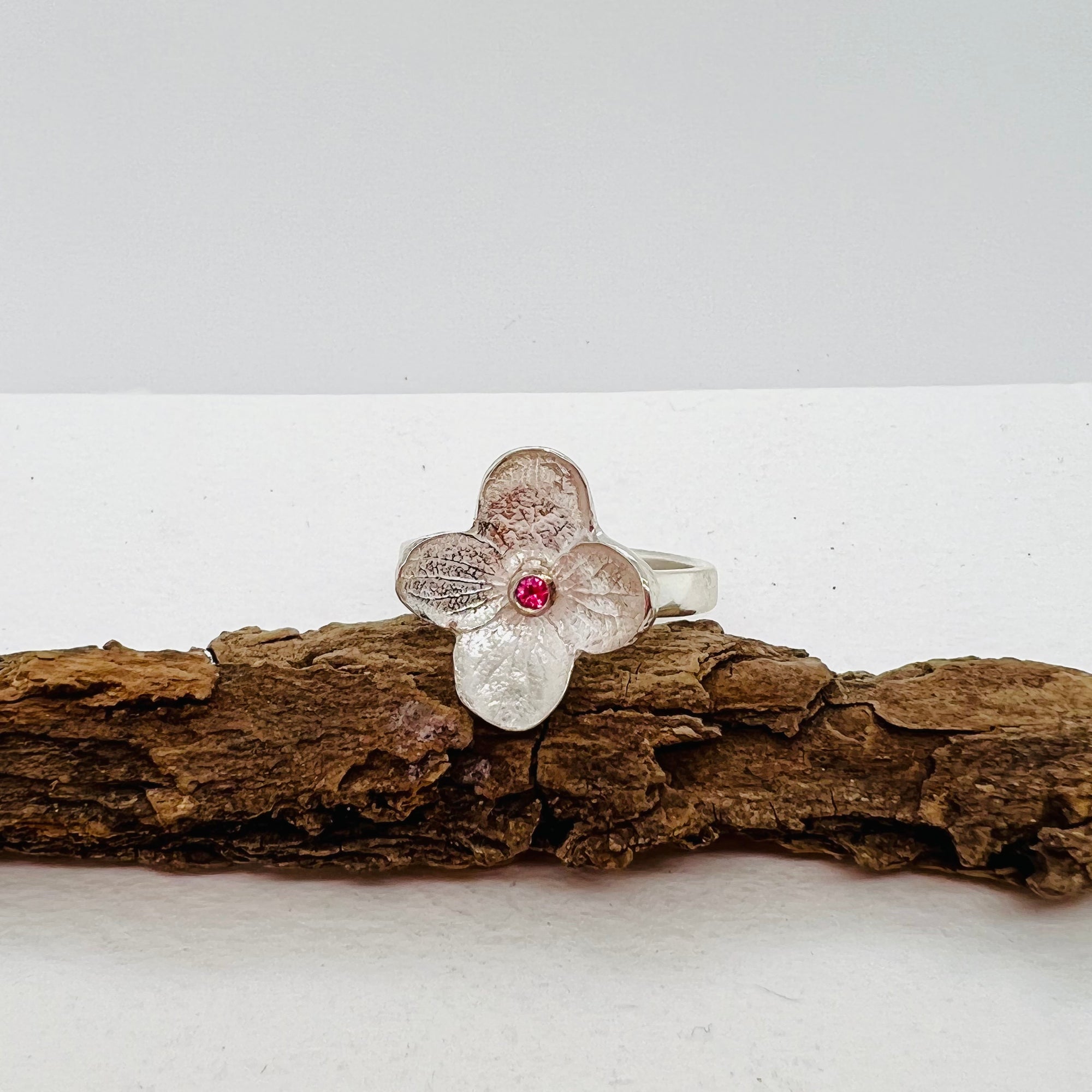 Small Hydrangea Ring with Pink Tourmaline