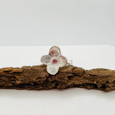 Small Hydrangea Ring with Pink Tourmaline