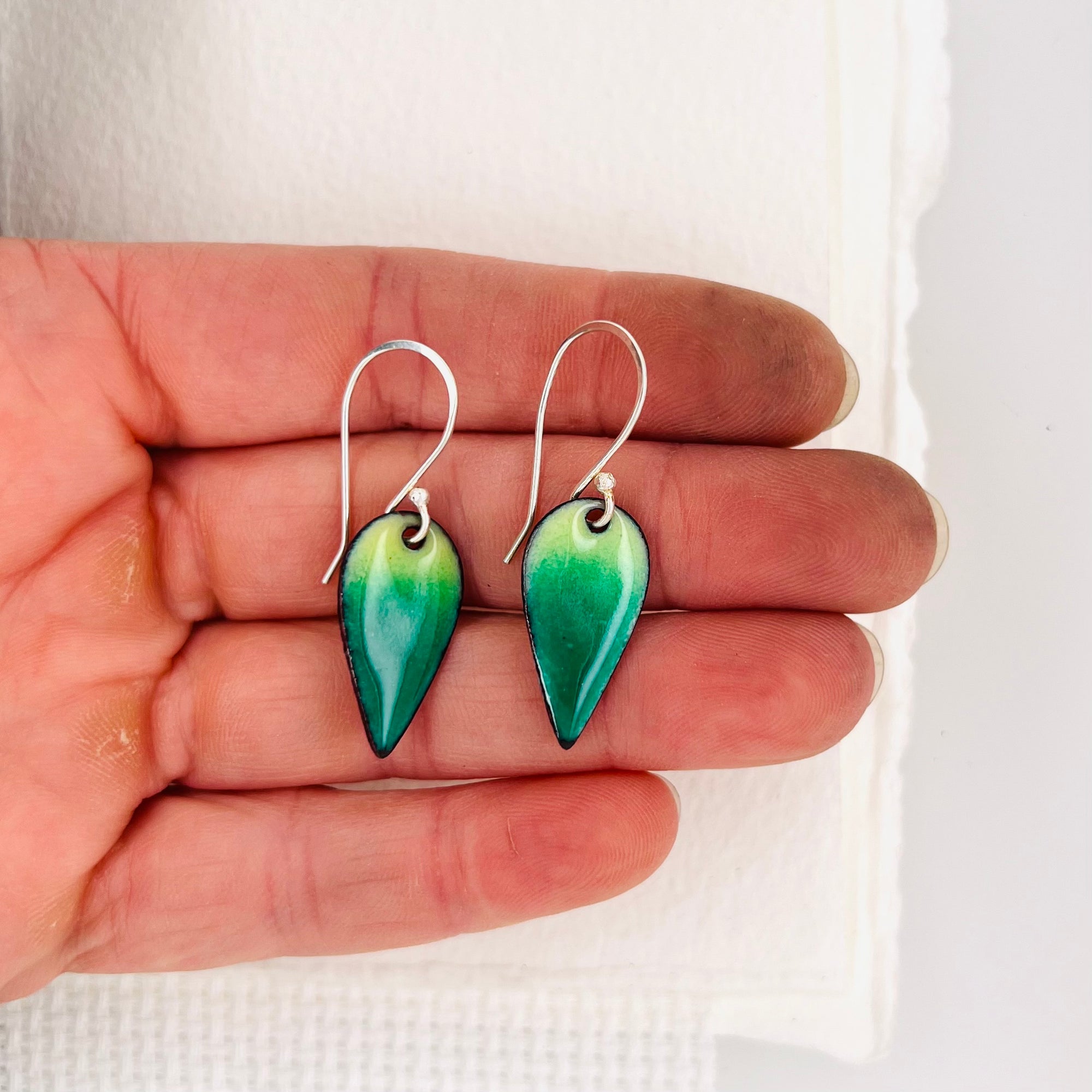 Teardrop Green Enamel Earrings