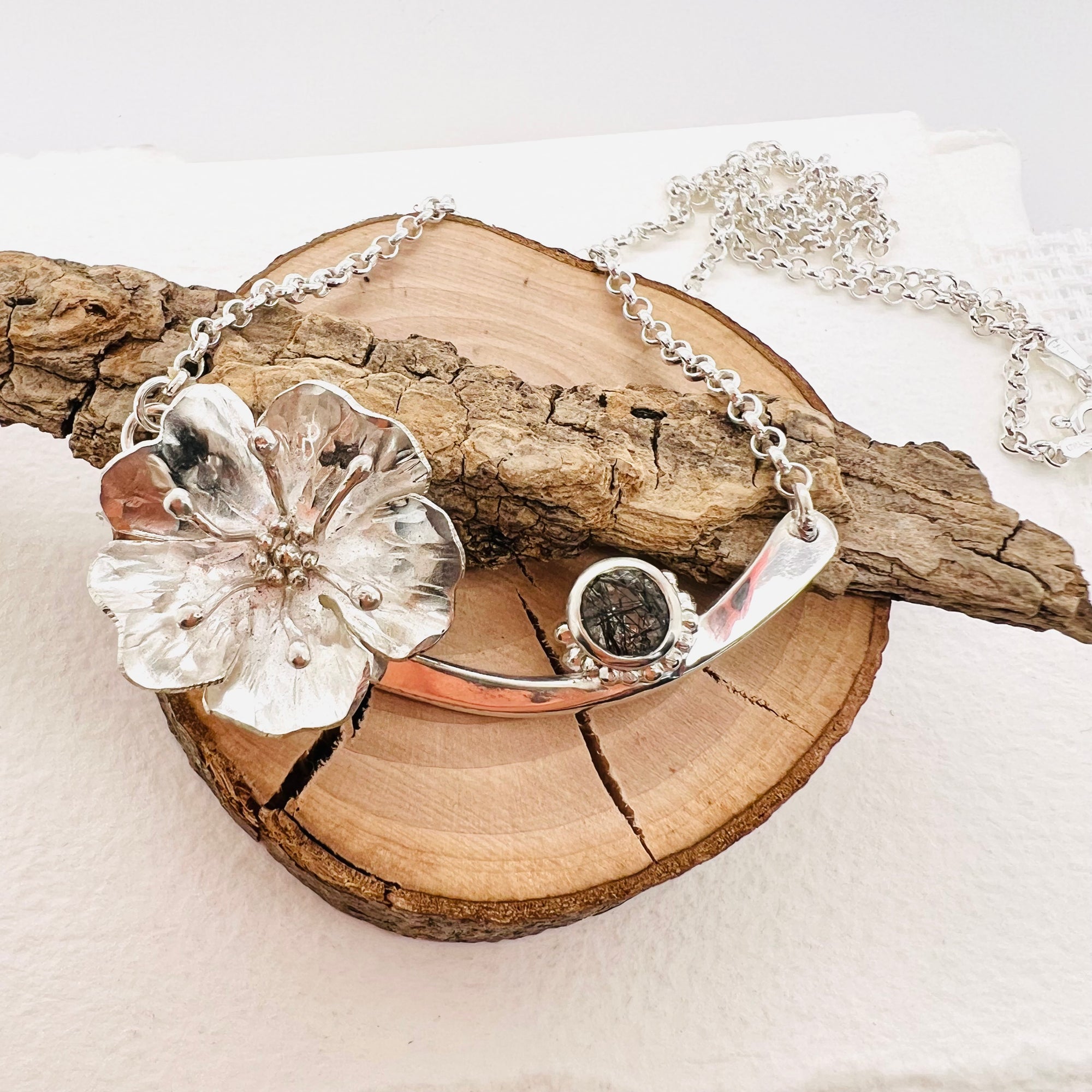 Rutilated Quartz Flower Pendant