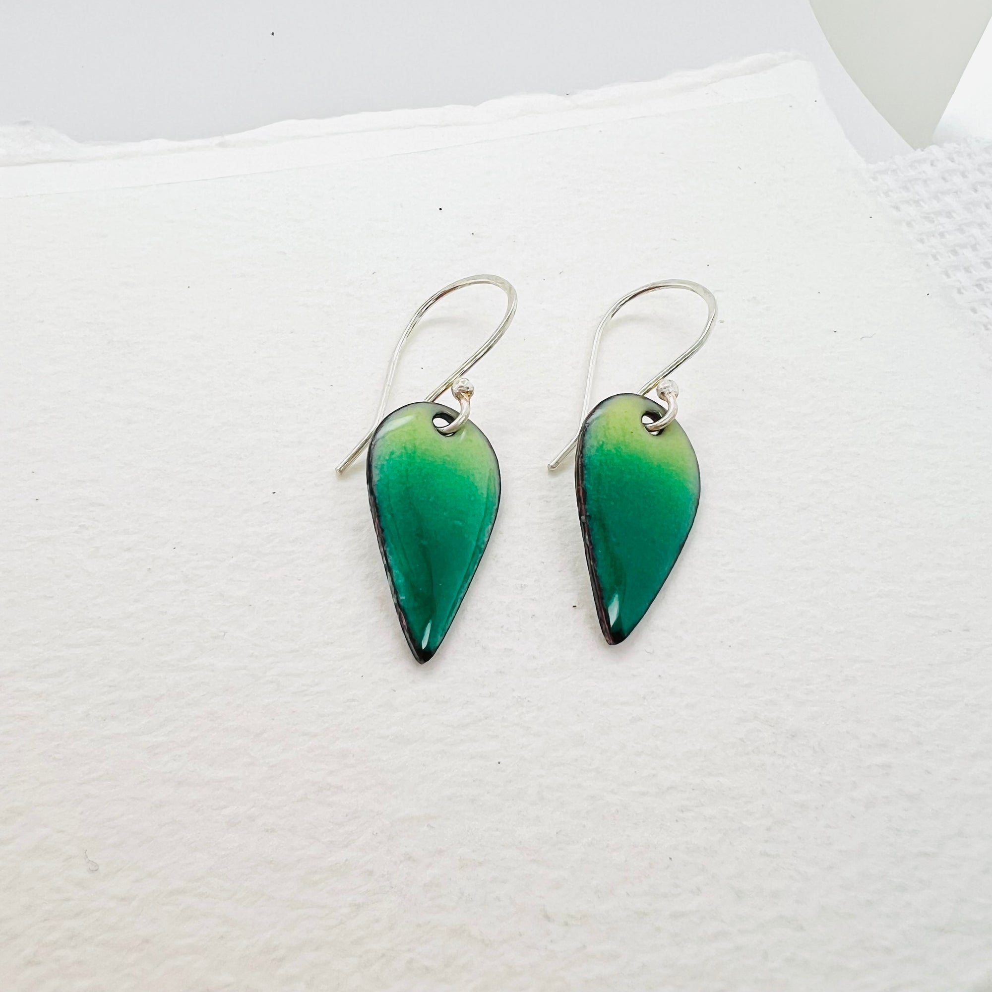 Teardrop Green Enamel Earrings