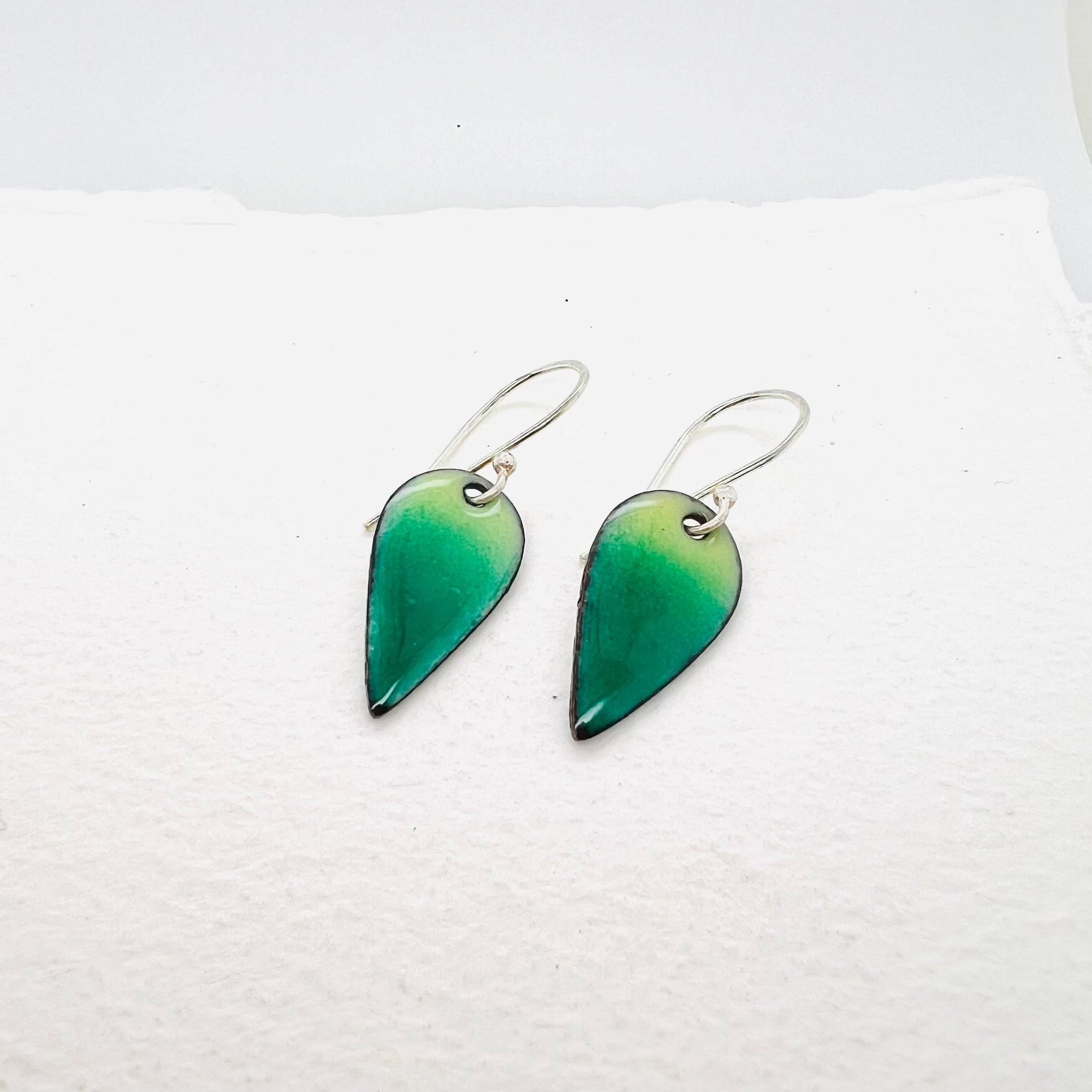Teardrop Green Enamel Earrings