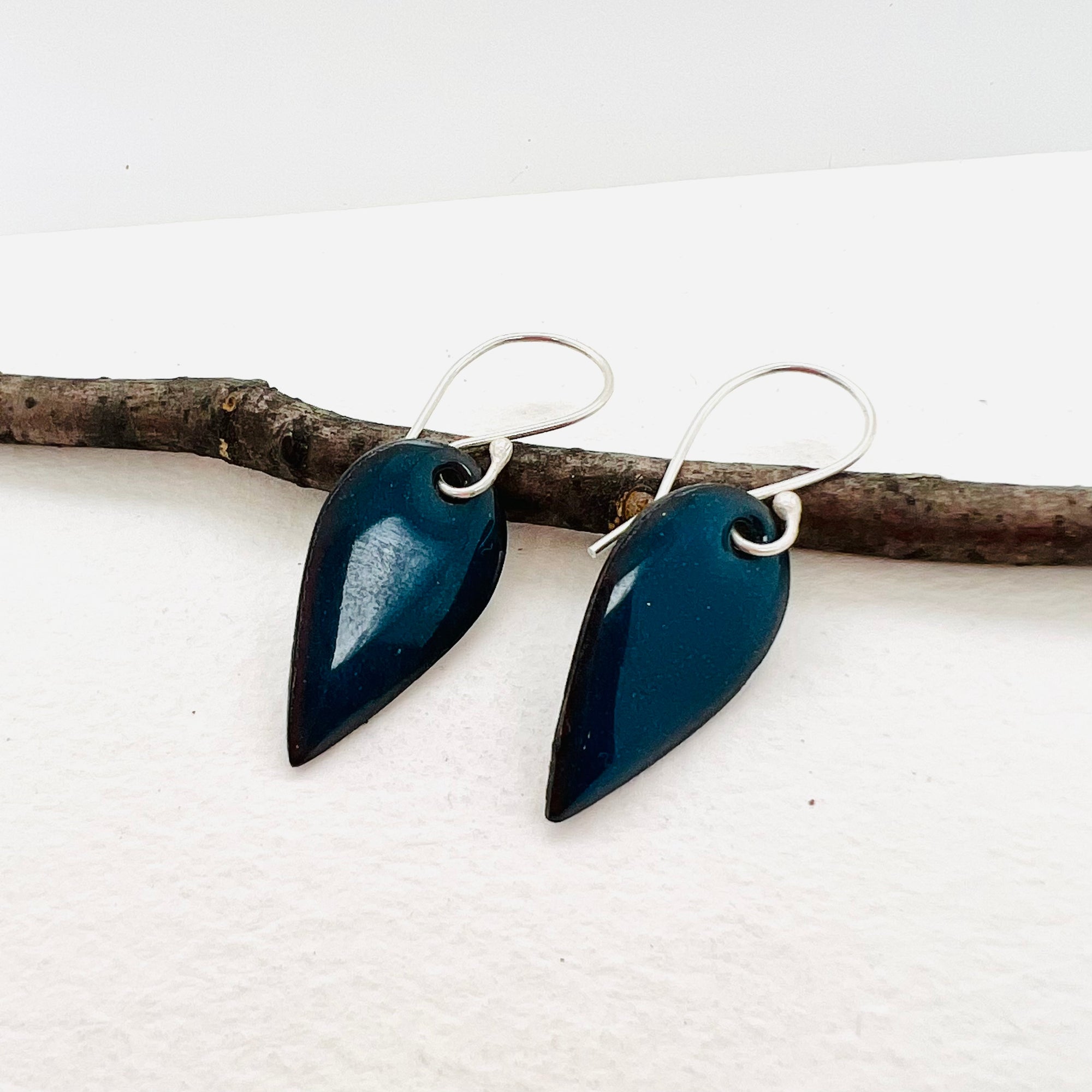 Enamelled Blue Transparent Tear Drop Earrings