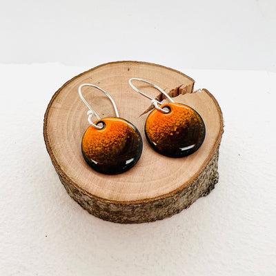 Brown and Orange Copper Enamelled Earrings
