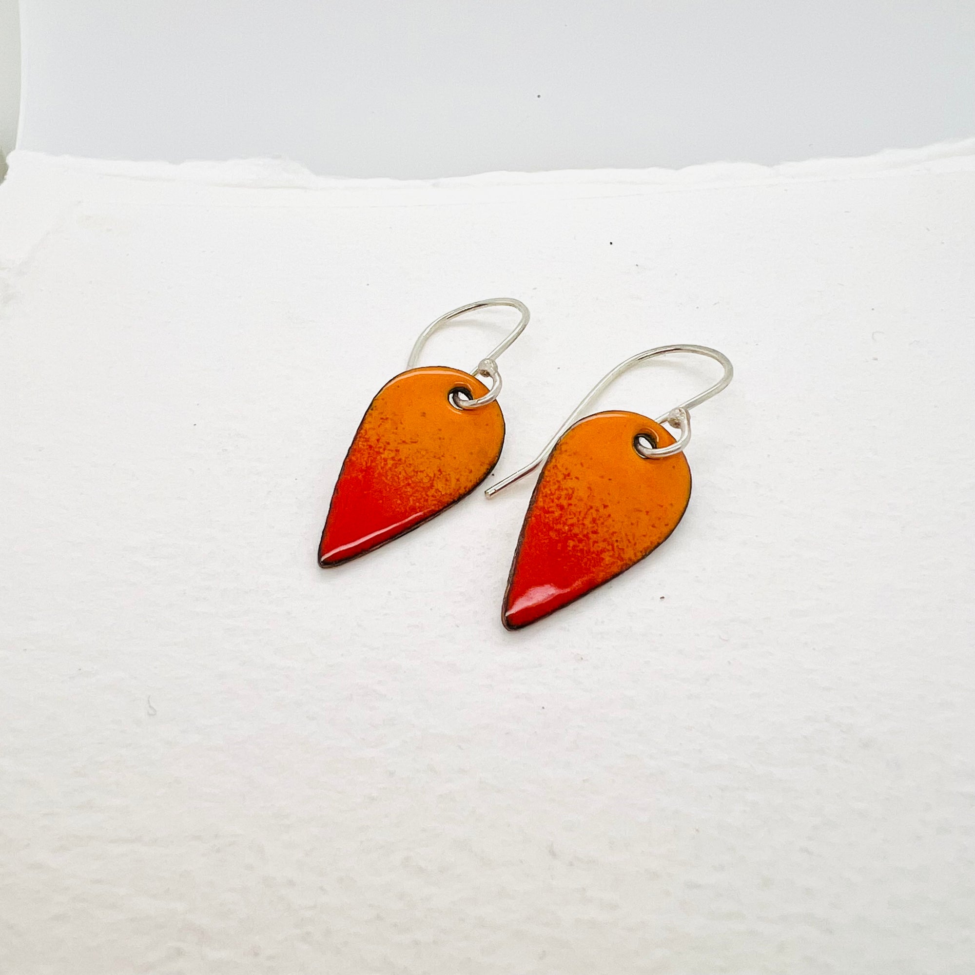 Teardrop Red and Orange Enamel Earrings