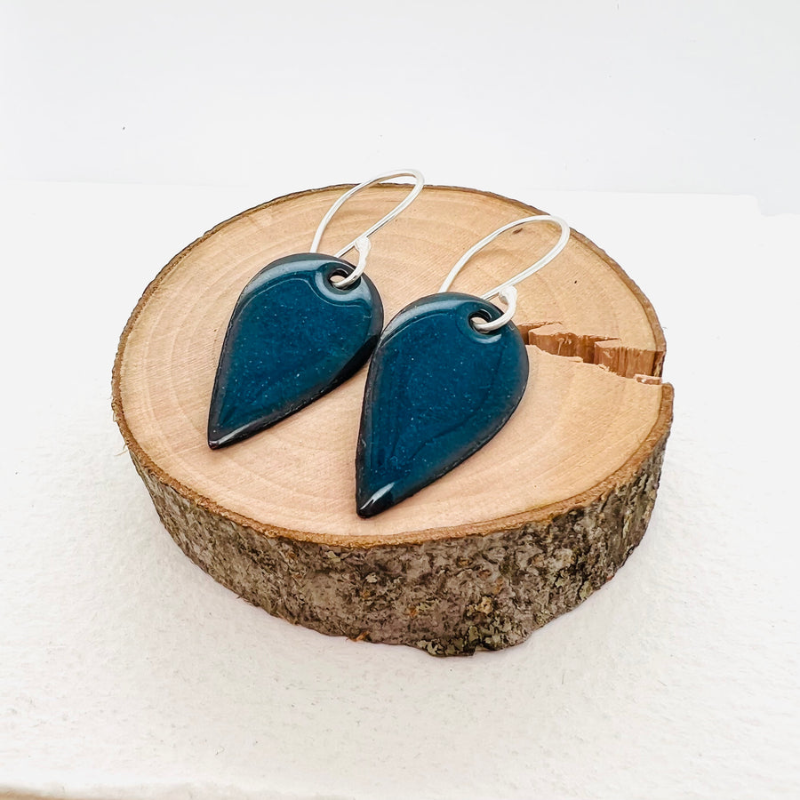 Enamelled Blue Transparent Tear Drop Earrings