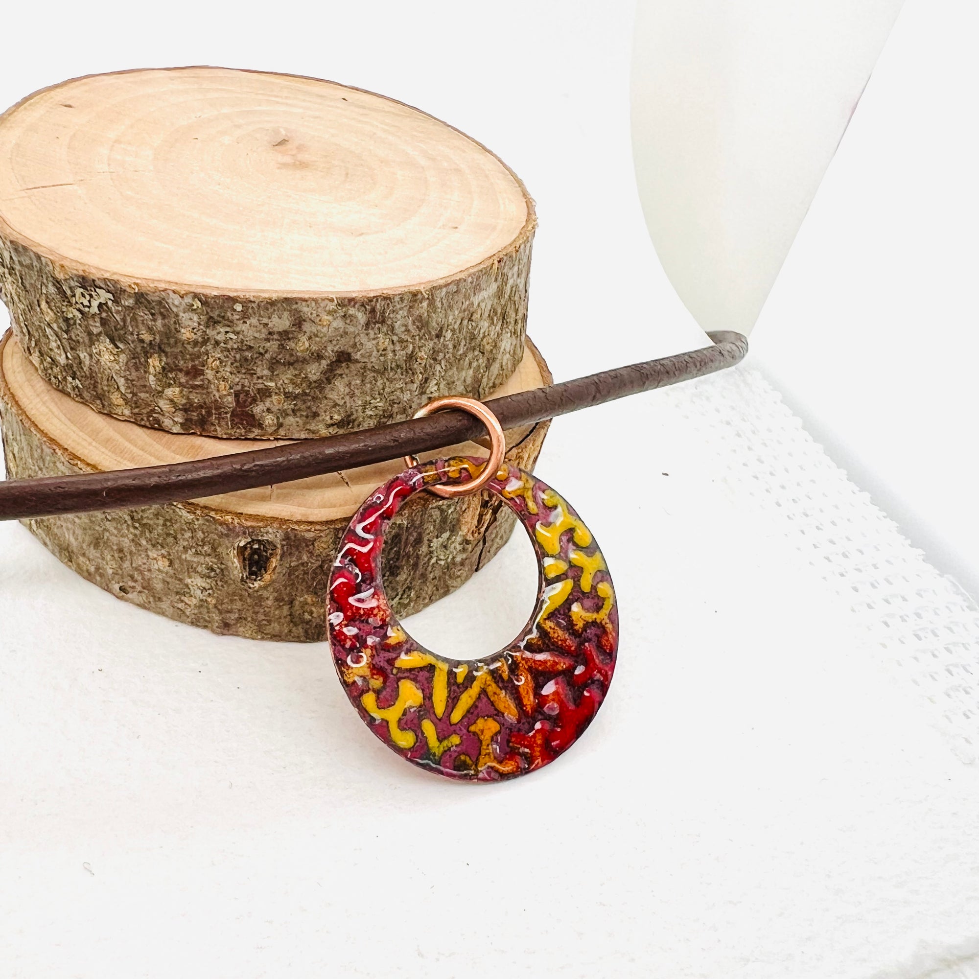 Patterned Enamel Disc Pendant