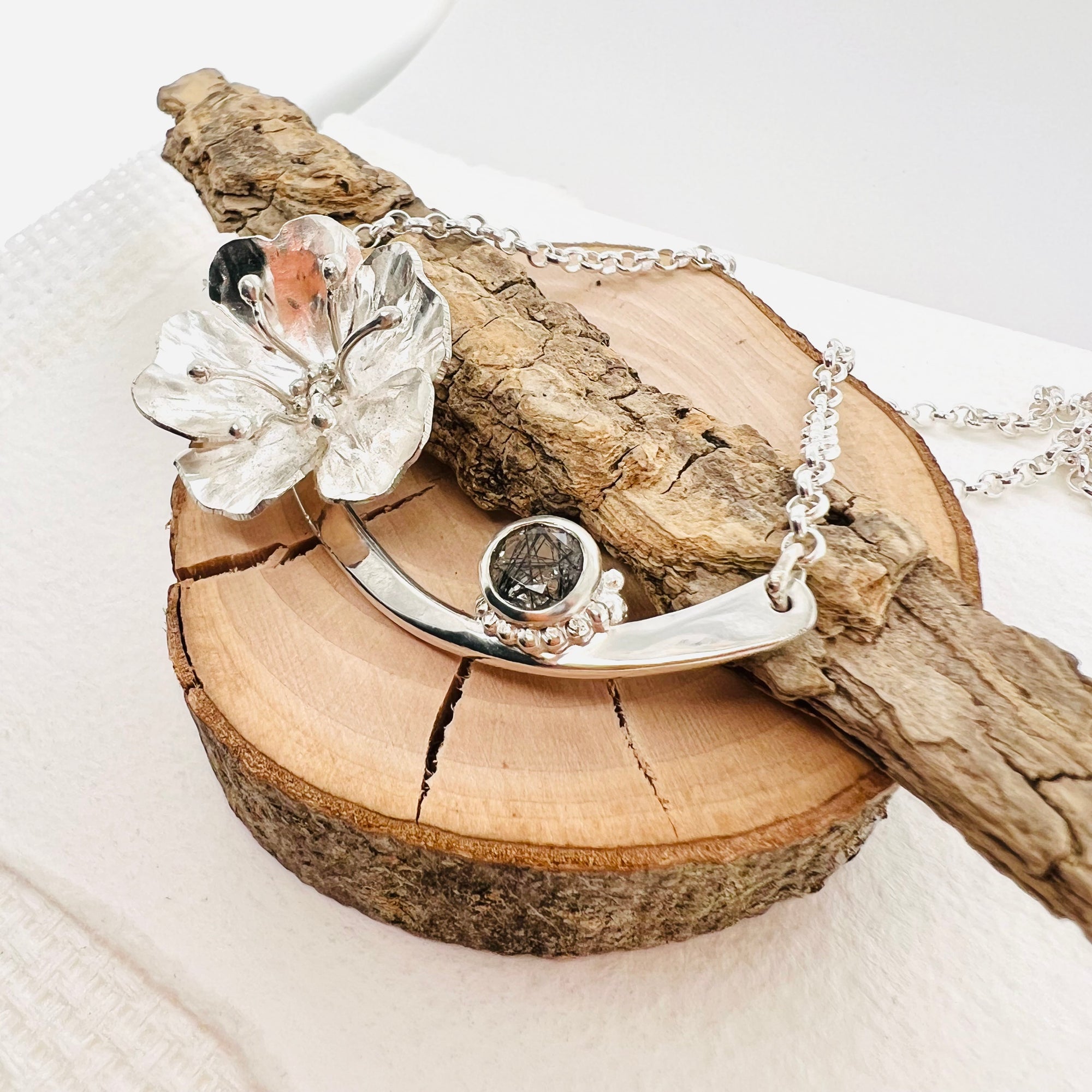 Rutilated Quartz Flower Pendant