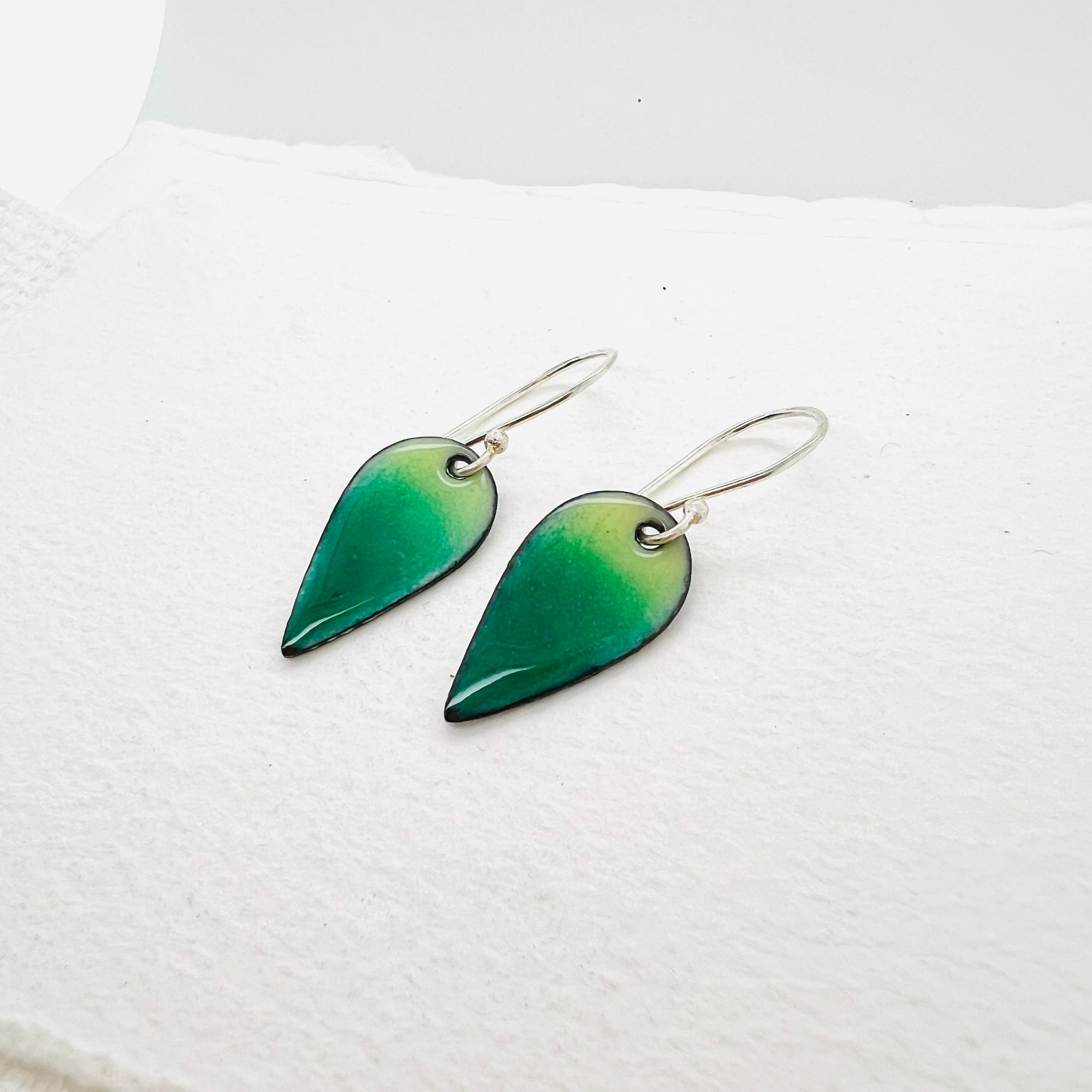 Teardrop Green Enamel Earrings