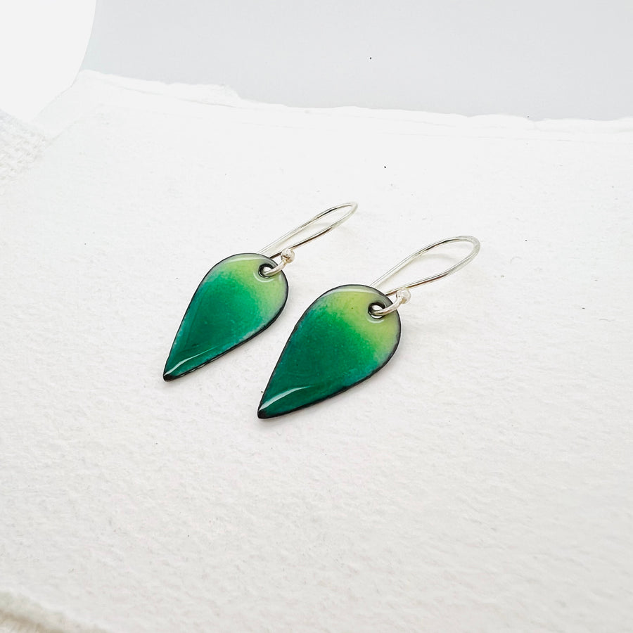 Teardrop Green Enamel Earrings