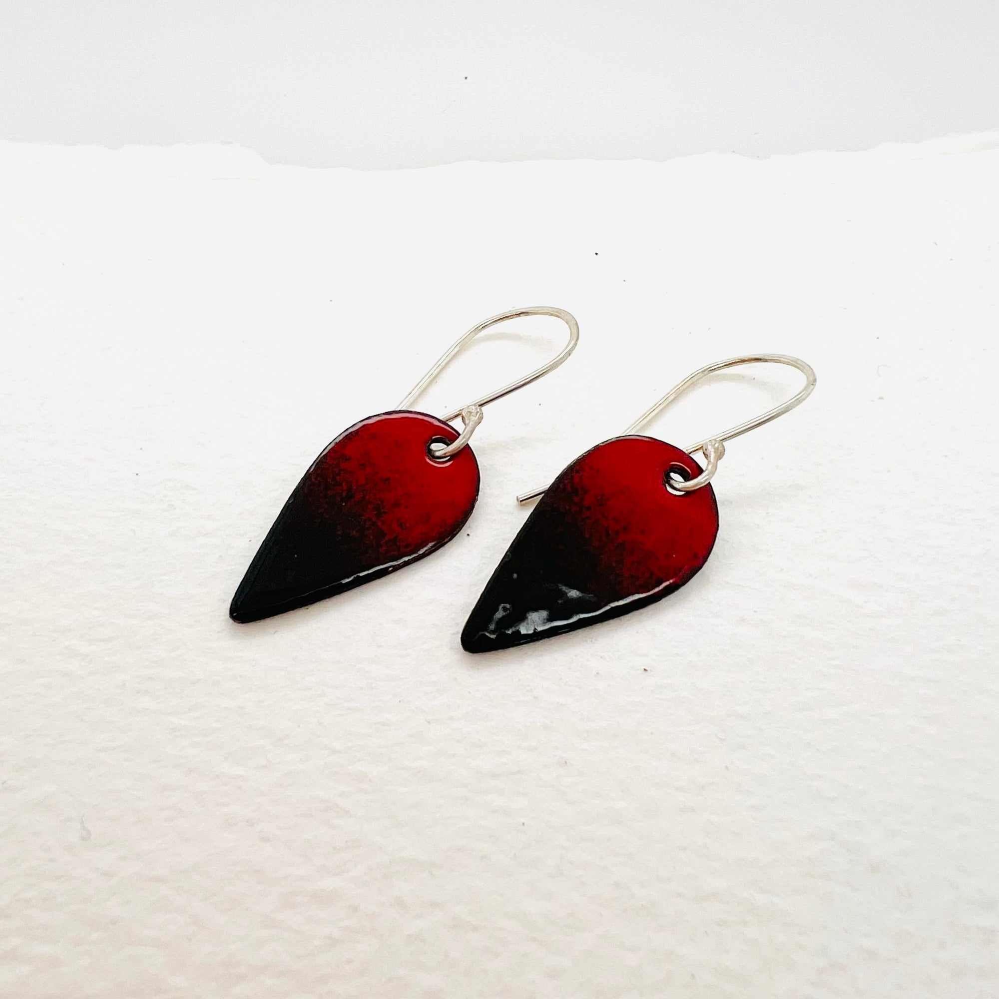 Teardrop Black and Red Enamel Earrings