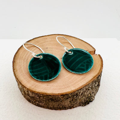 Enamelled Silver Texture Round Earrings