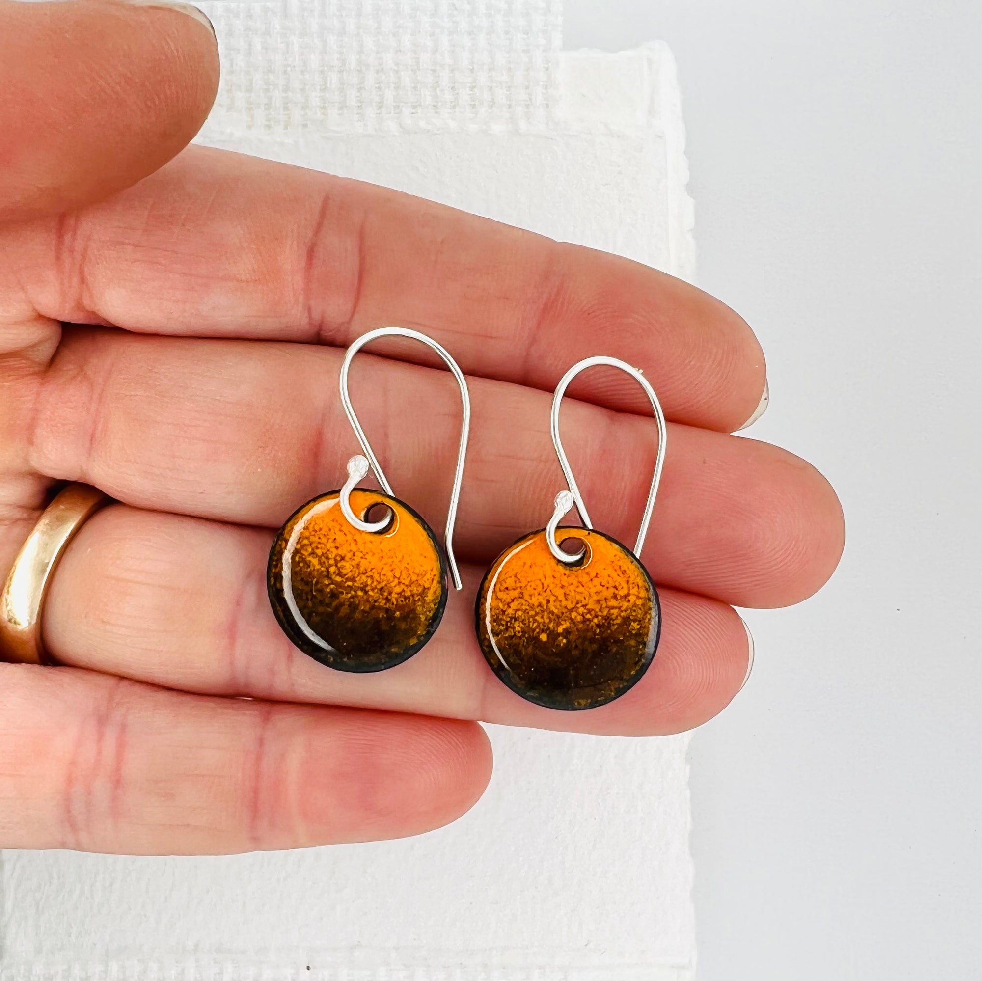 Brown and Orange Copper Enamelled Earrings