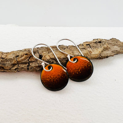Brown and Orange Copper Enamelled Earrings