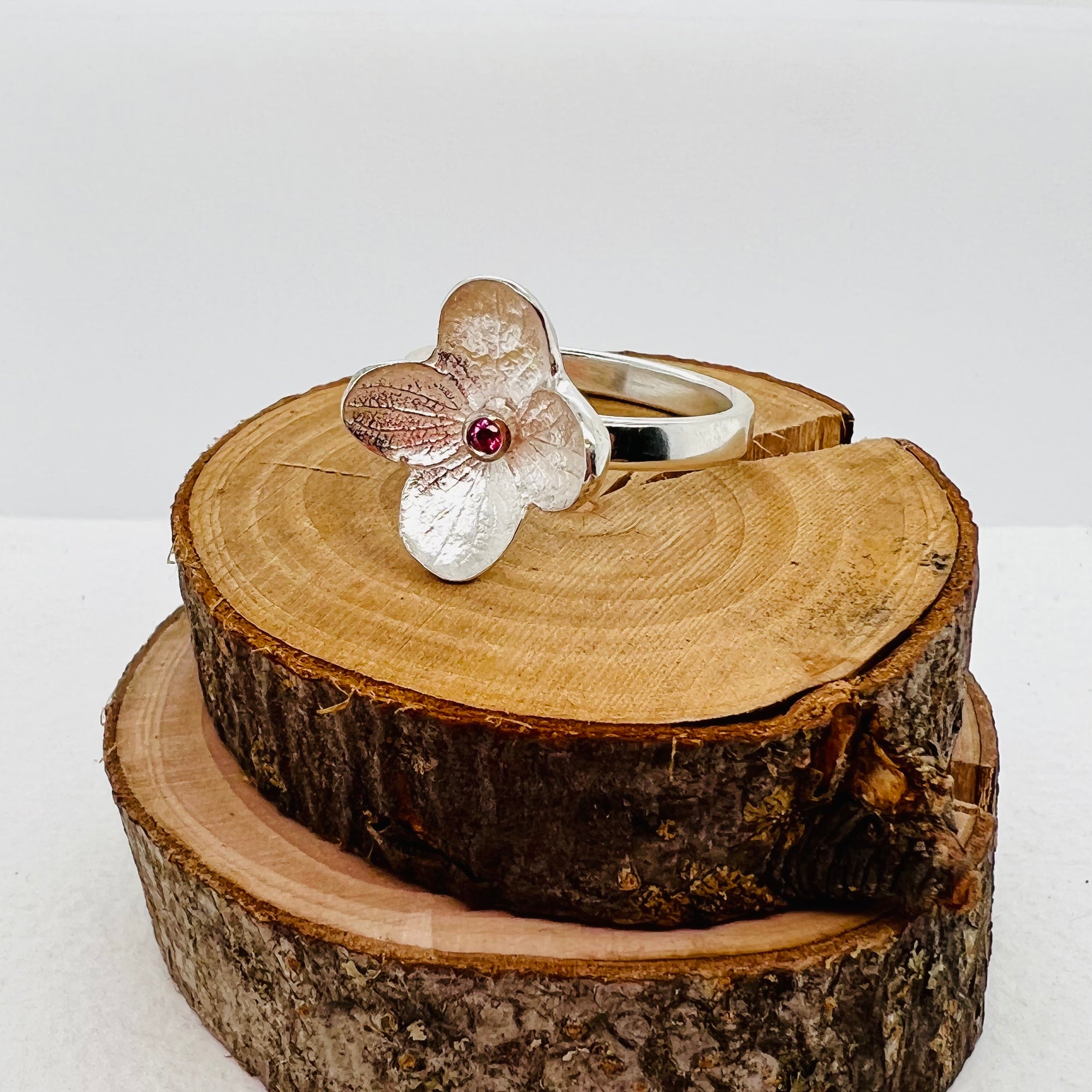 Small Hydrangea Ring with Pink Tourmaline