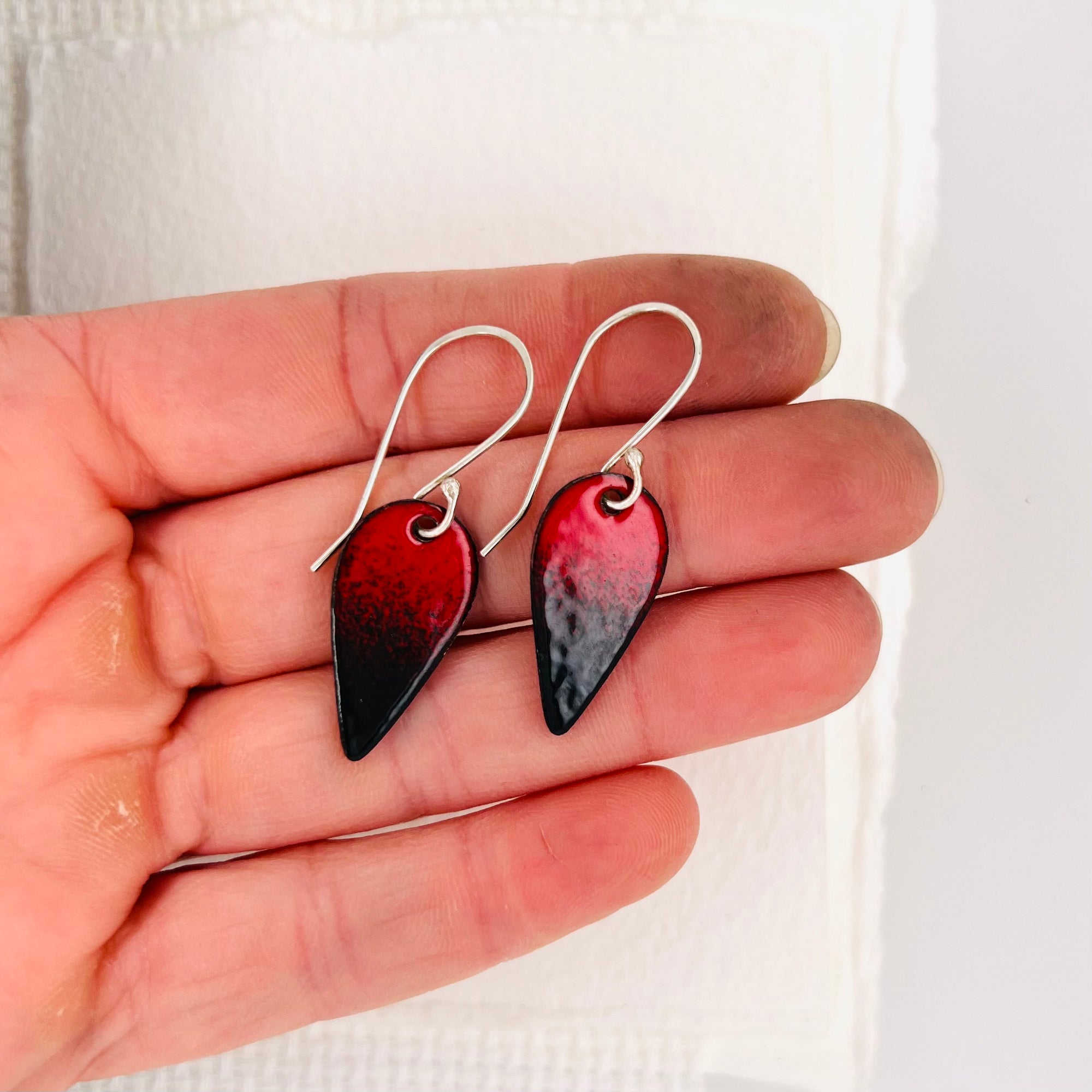 Teardrop Black and Red Enamel Earrings