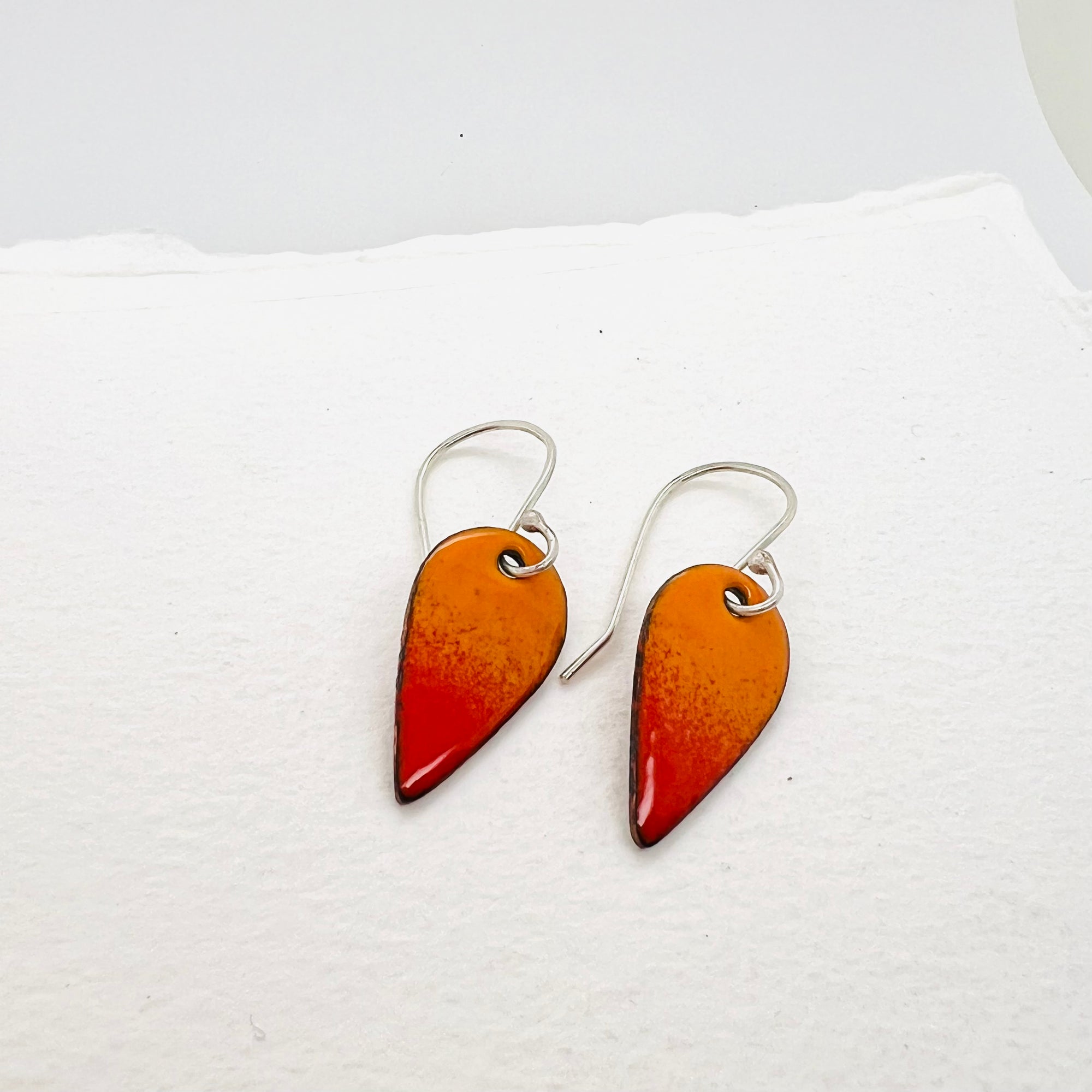 Teardrop Red and Orange Enamel Earrings