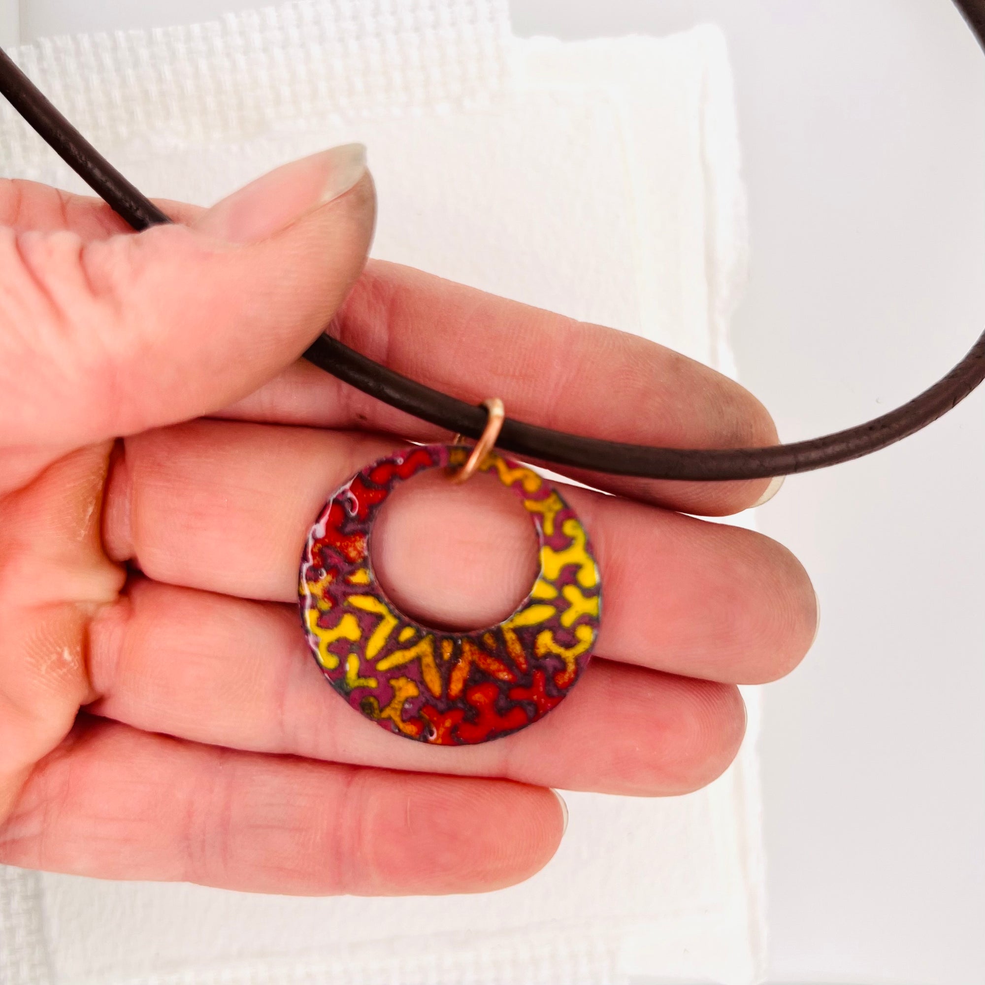 Patterned Enamel Disc Pendant