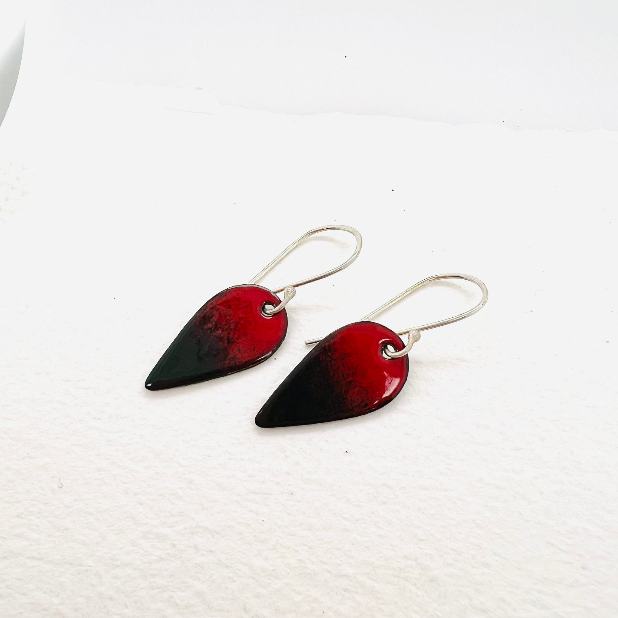 Teardrop Black and Red Enamel Earrings