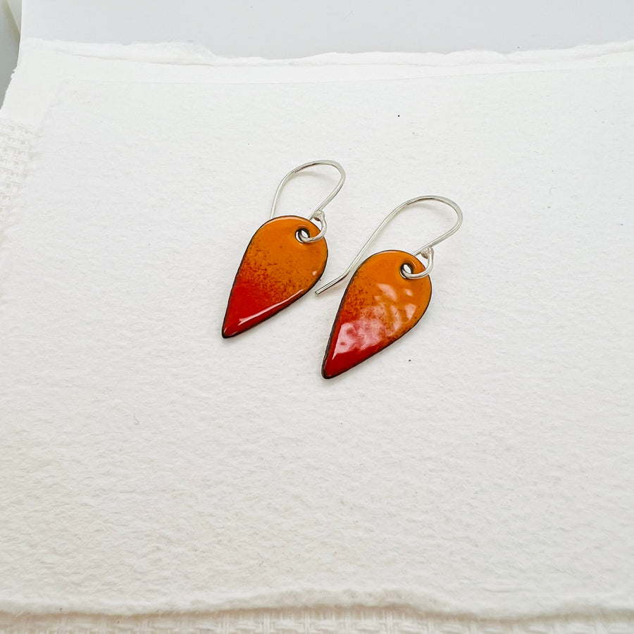 Teardrop Red and Orange Enamel Earrings