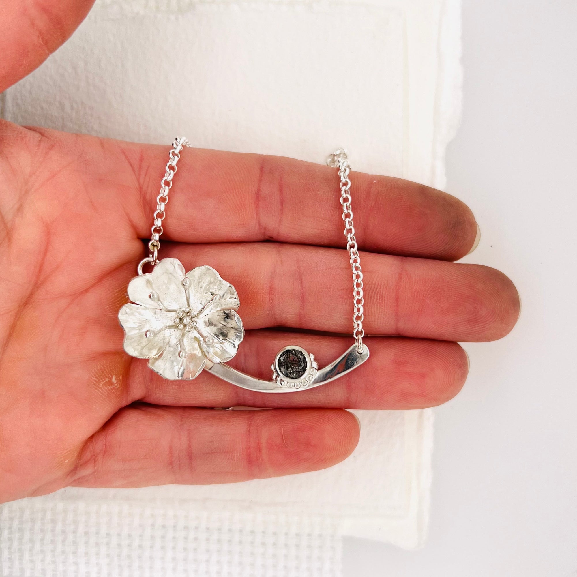 Rutilated Quartz Flower Pendant