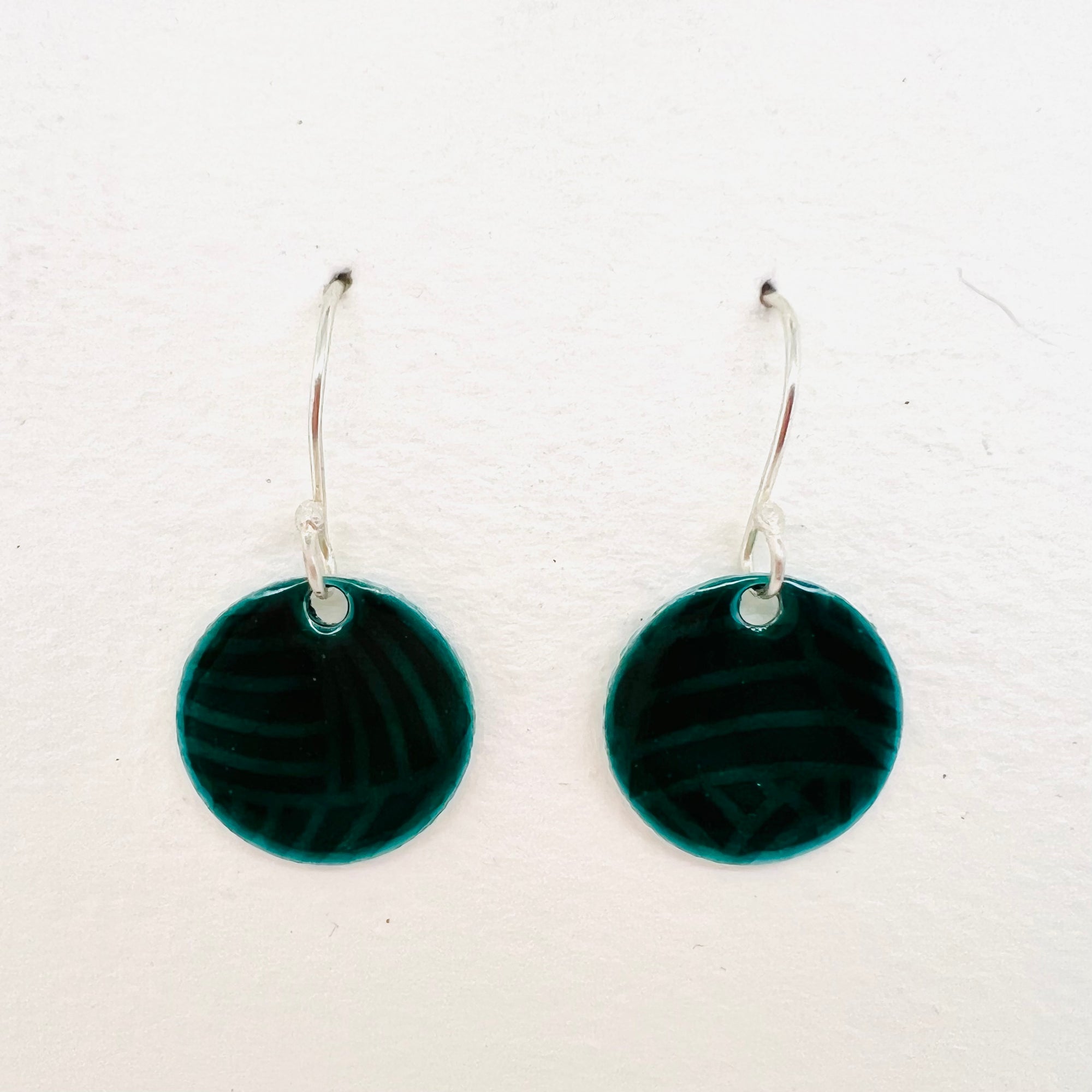 Enamelled Silver Texture Round Earrings
