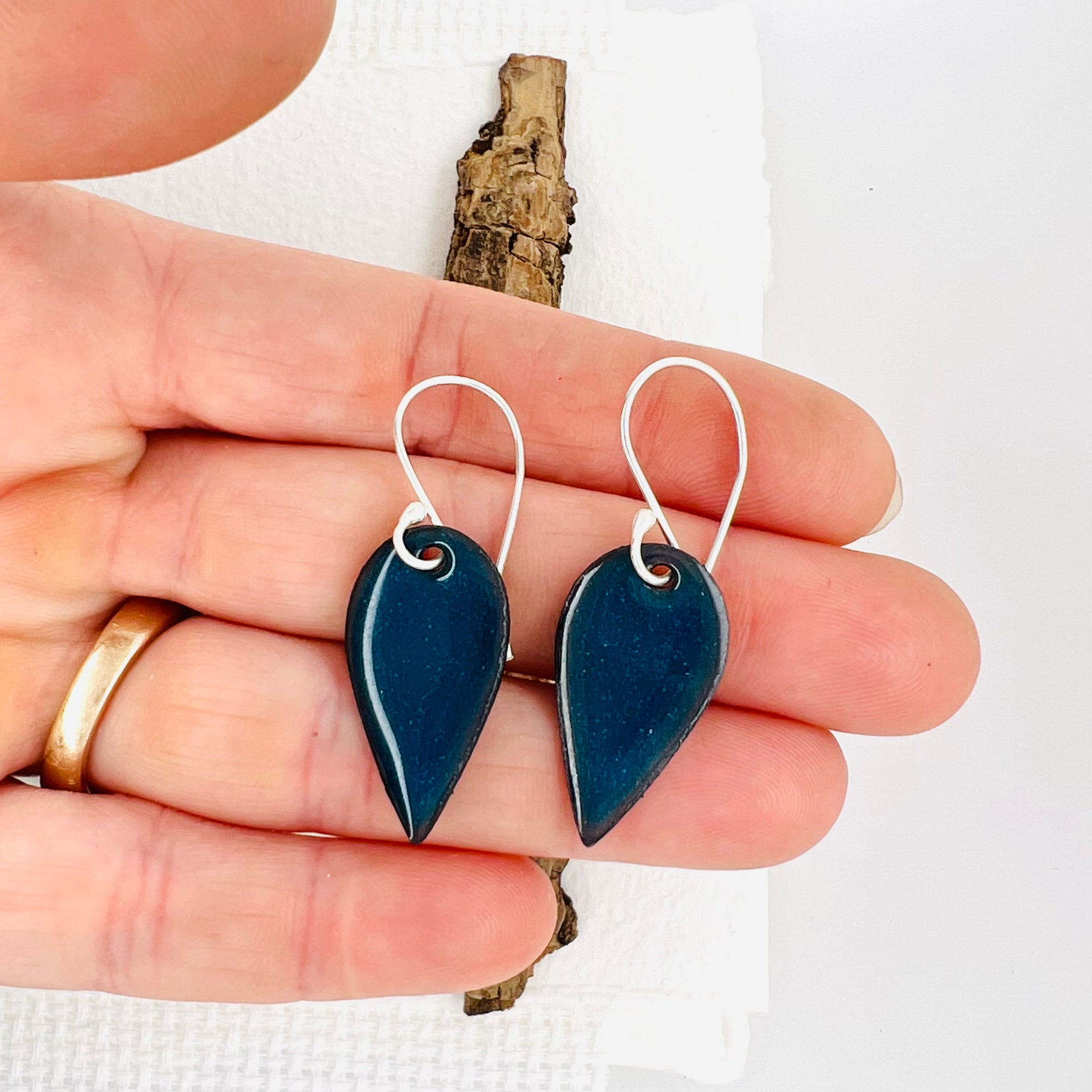 Enamelled Blue Transparent Tear Drop Earrings