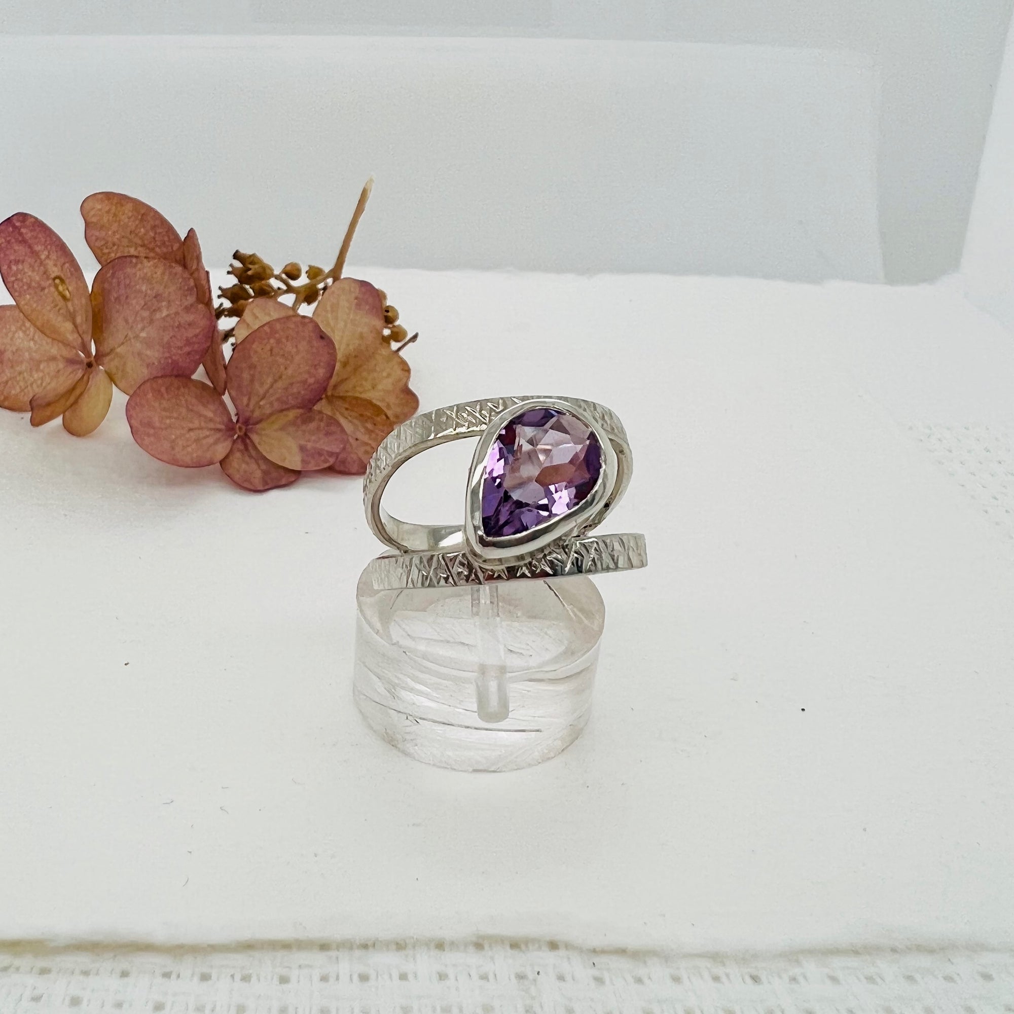 Amethyst Pear Band Ring