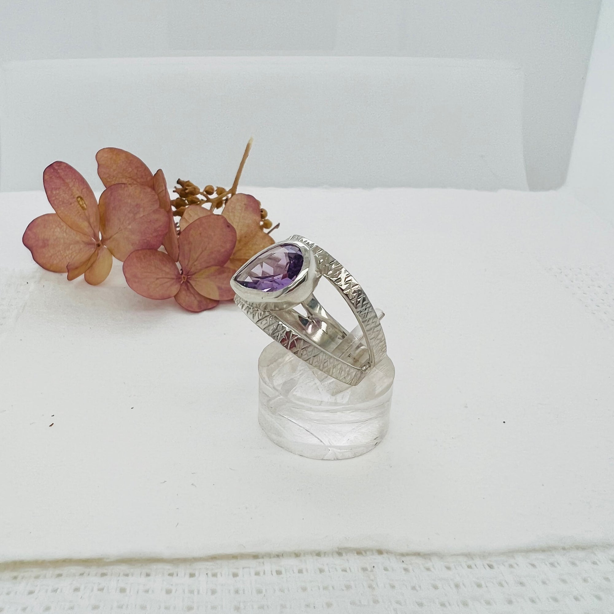 Amethyst Pear Band Ring